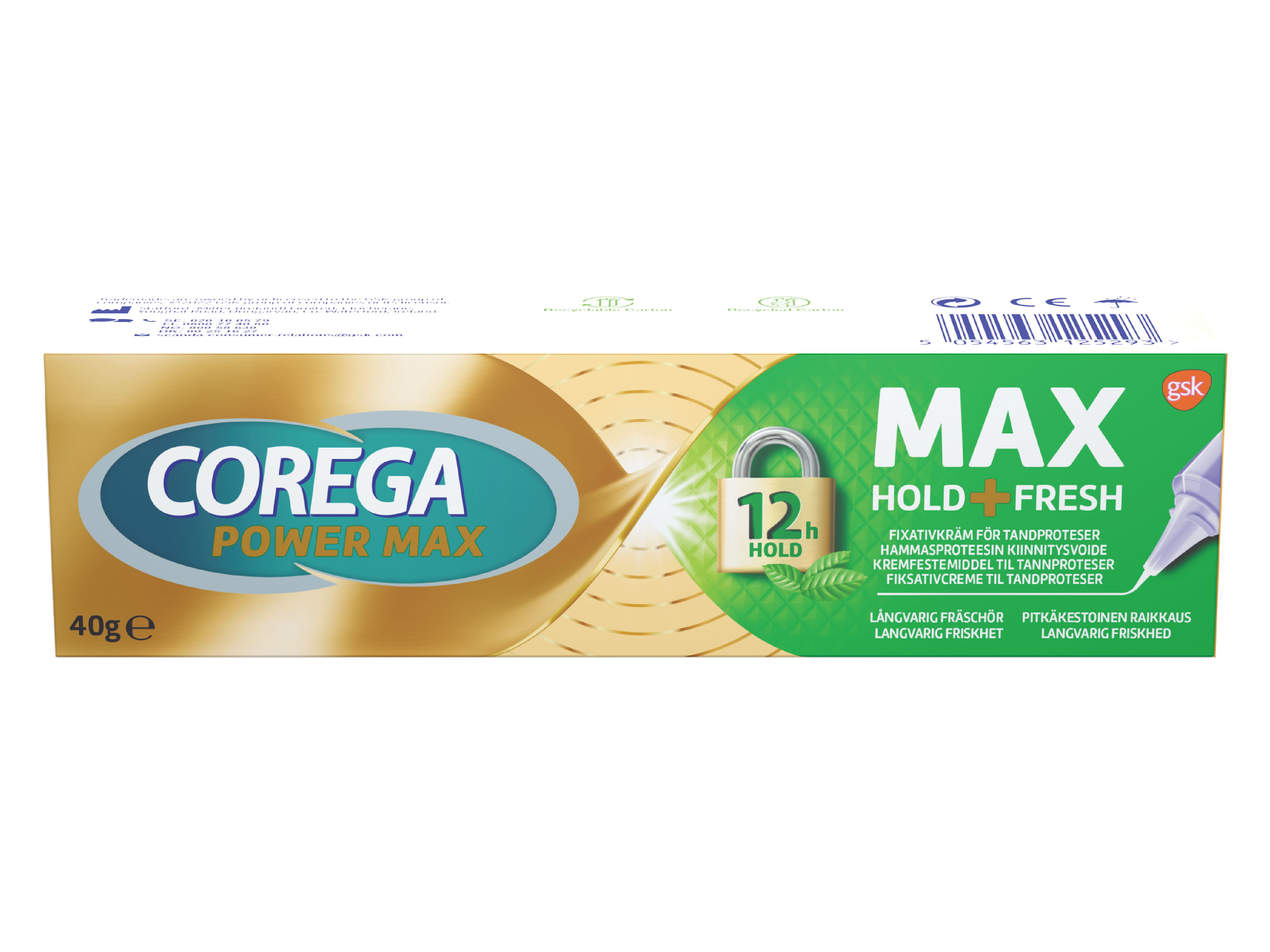 Corega Max Hold + Fresh Festekrem til tannproteser, 40 g