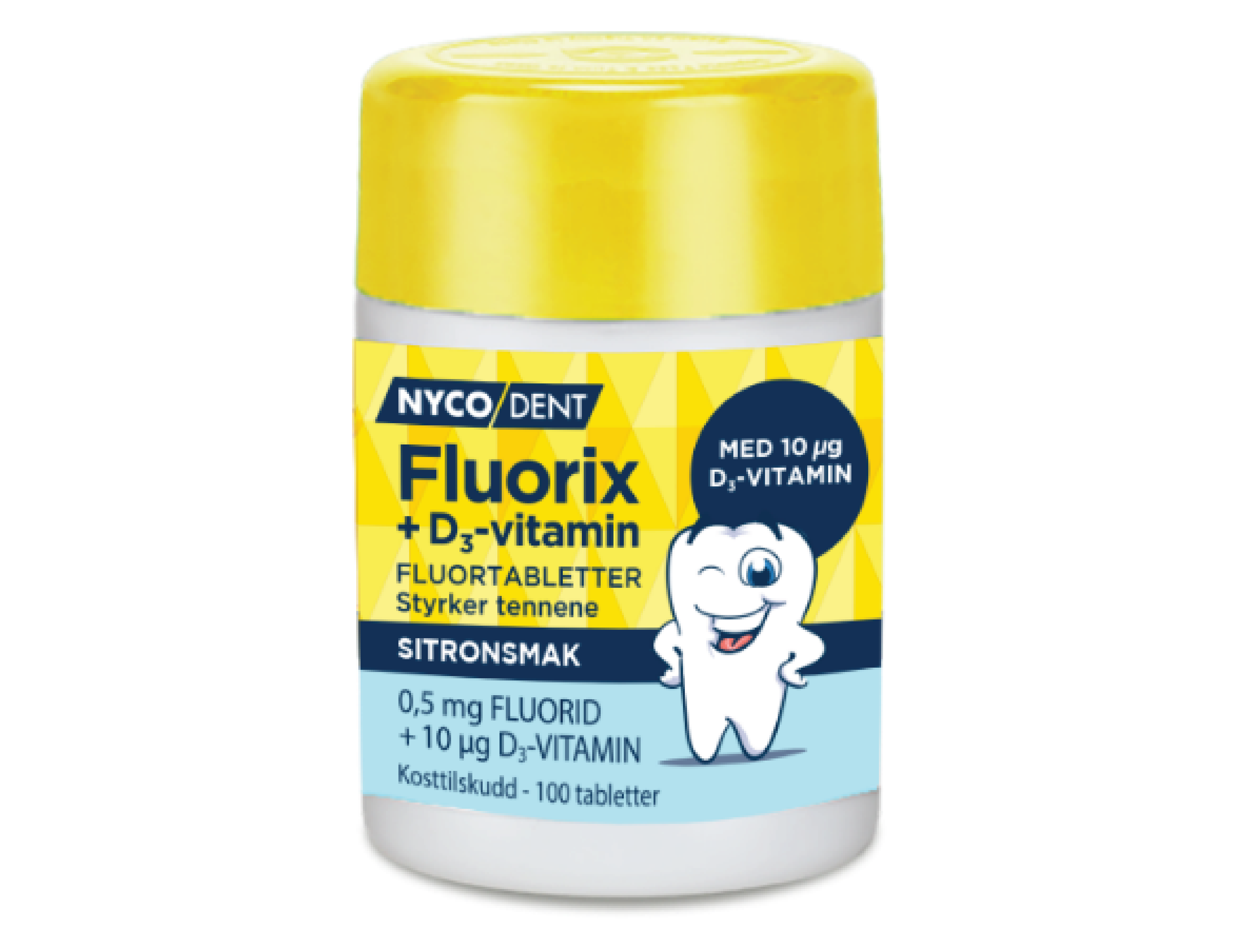 Nycodent Fluorix 0,5 mg + D-vitamin sitron, 100 stk