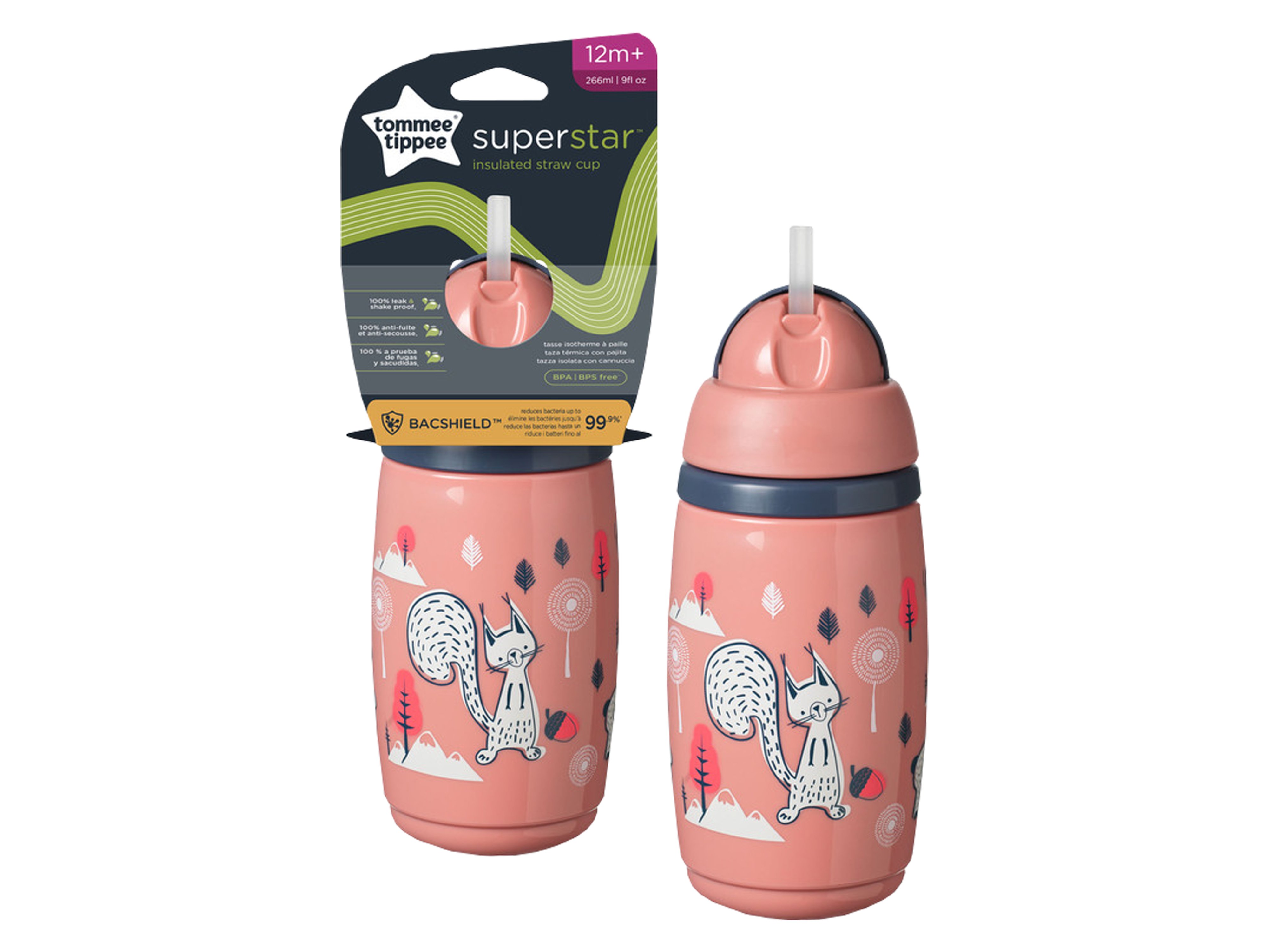 Tommee Tippee Superstar Insulated Straw Cup 12md+, rosa, 1 stk.