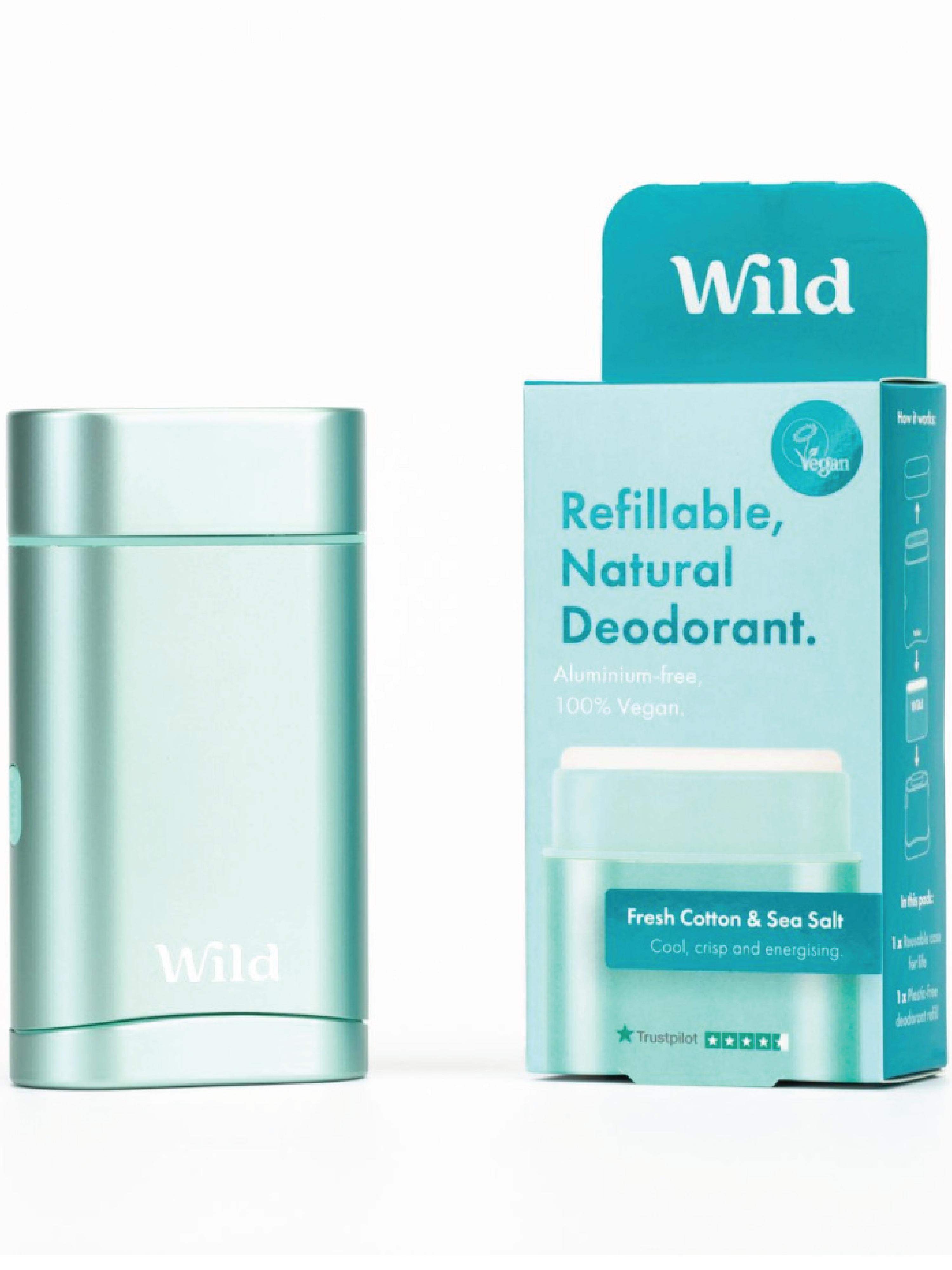 Wild Wild Deo Cotton & Sea Salt Startpakke, Blå, 40 g