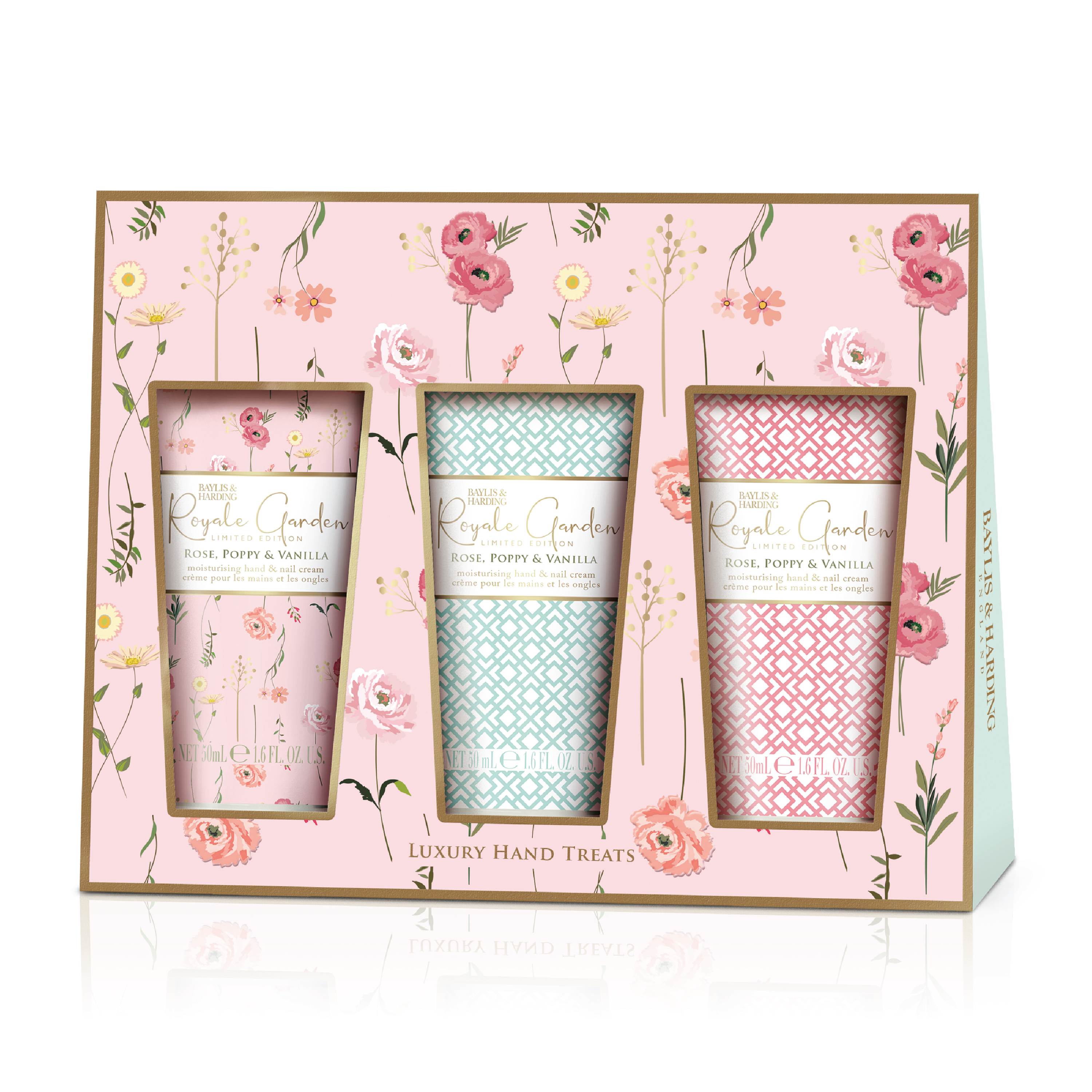 Baylis & Harding Royale Garden Rose, Poppy & Vanilla Hand Cream Trio Gift Set, 3 x 50 ml