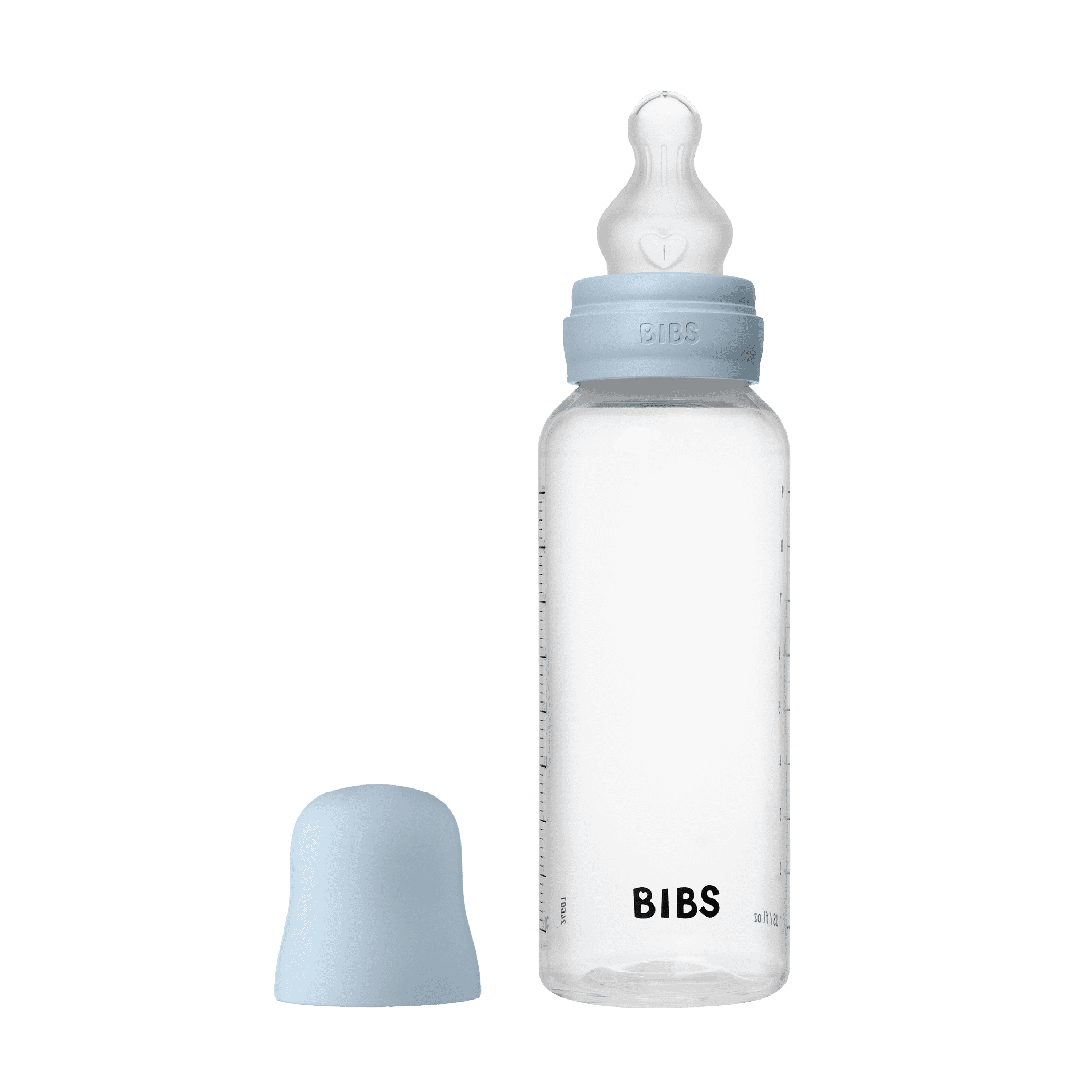 BIBS Baby Bottle Round Silicone Tåteflaske, Baby Blue, Medium Flow, 270 ml