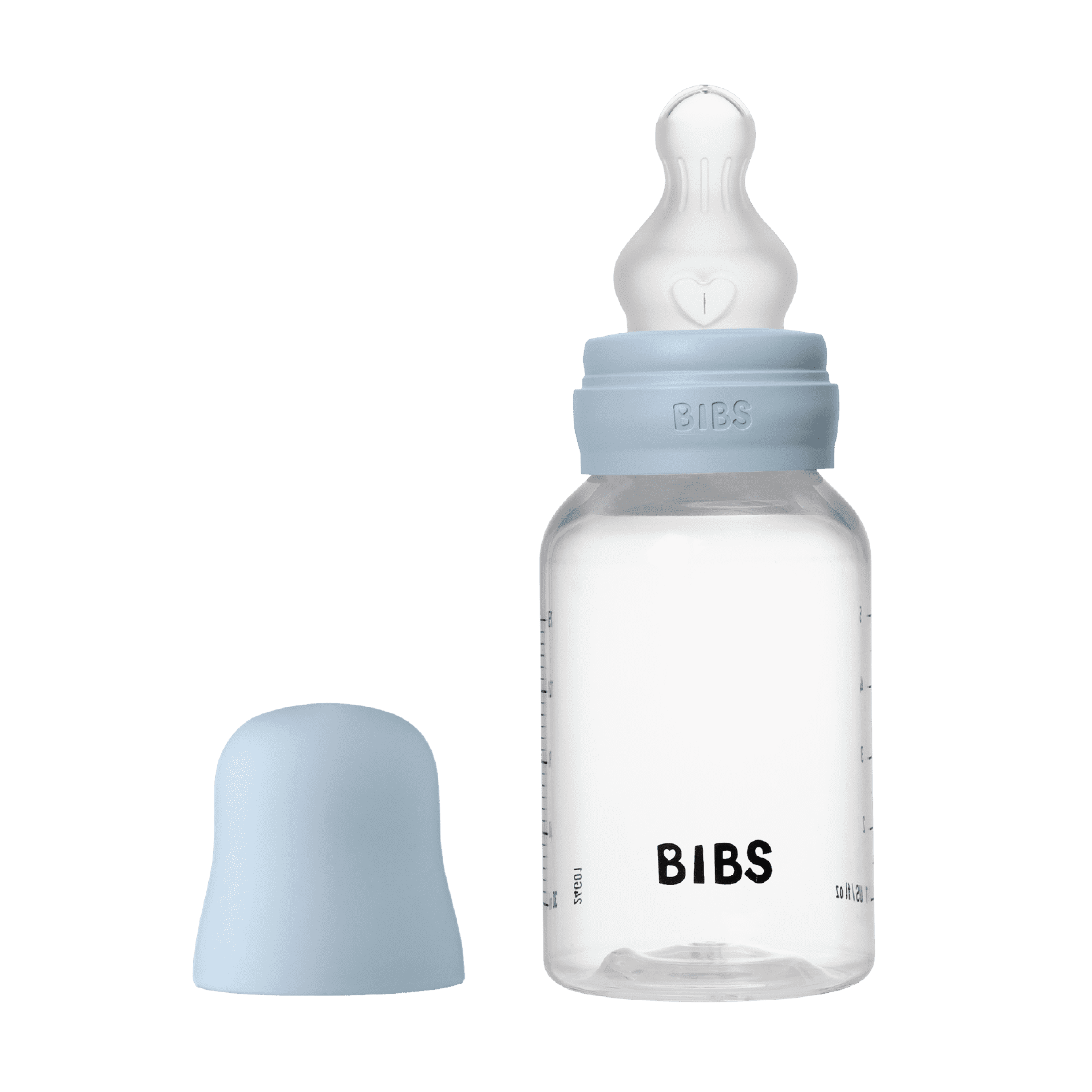 BIBS Baby Bottle Round Silicone Tåteflaske, Baby Blue, Slow Flow, 150 ml