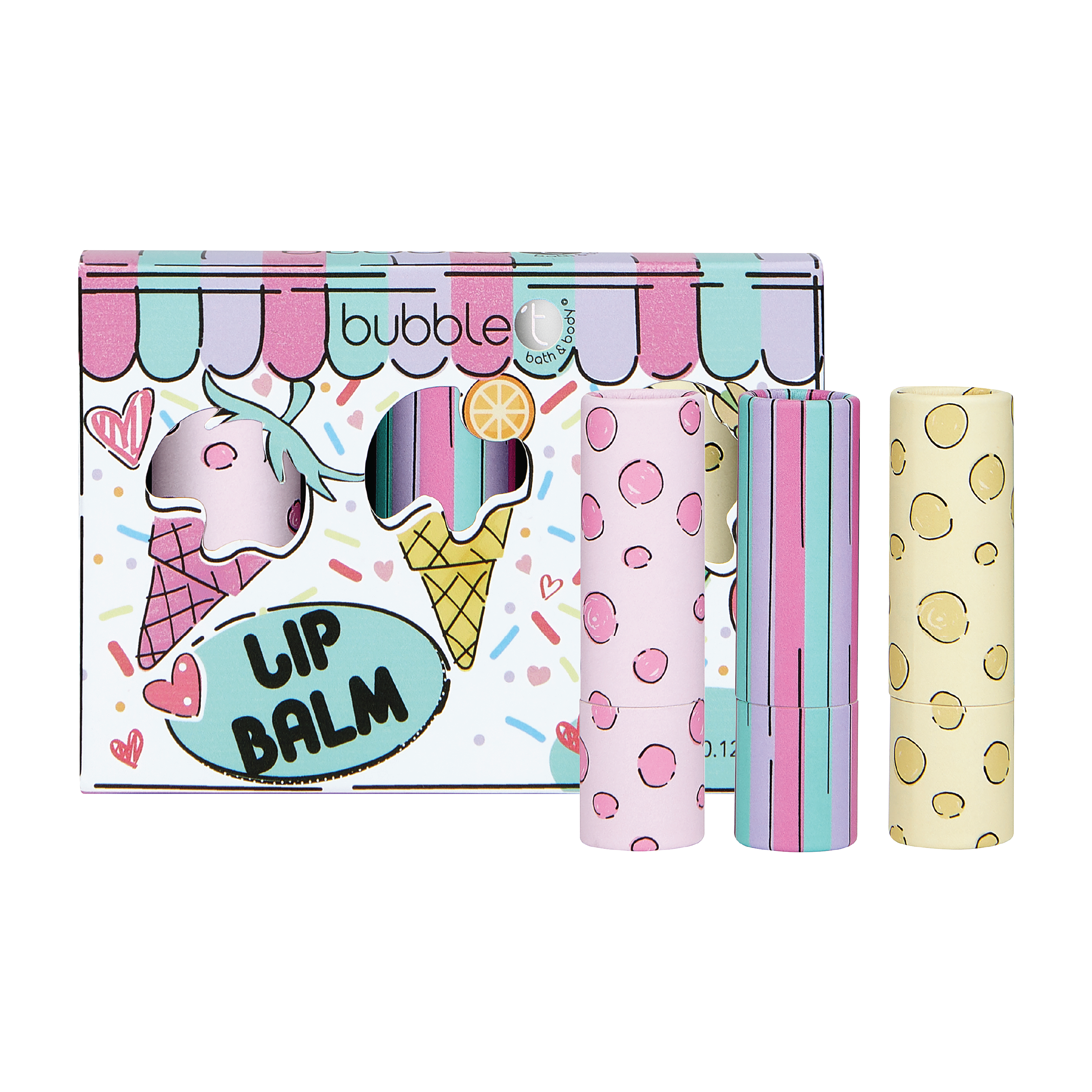 BubbleT Cartoon Lip Balm Set, 3 stk.