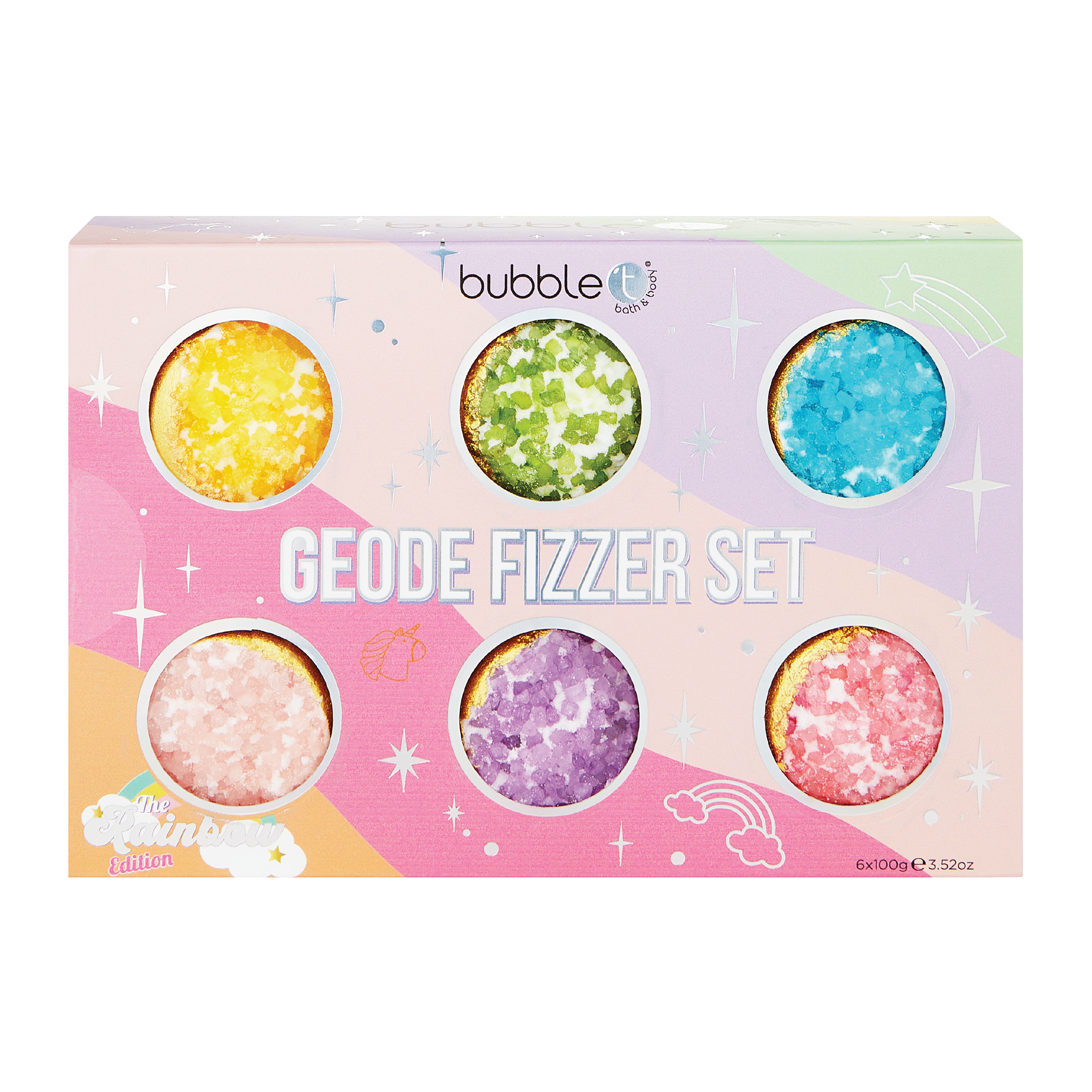 BubbleT Rainbow Bath Fizzer Set, 6 x 100 g