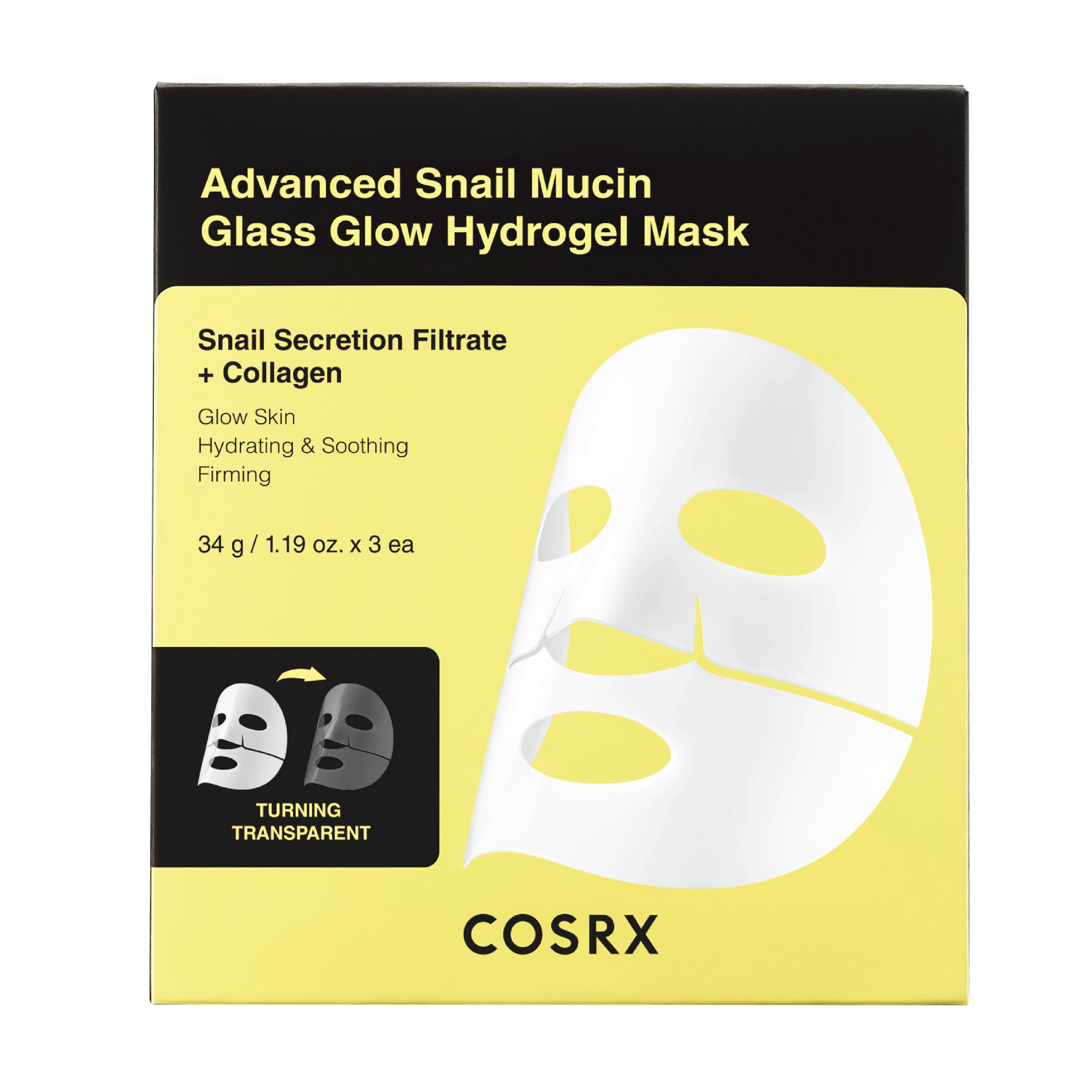 COSRX Advanced Snail Mucin Glass Glow Hydrogel Mask, 3 stk.