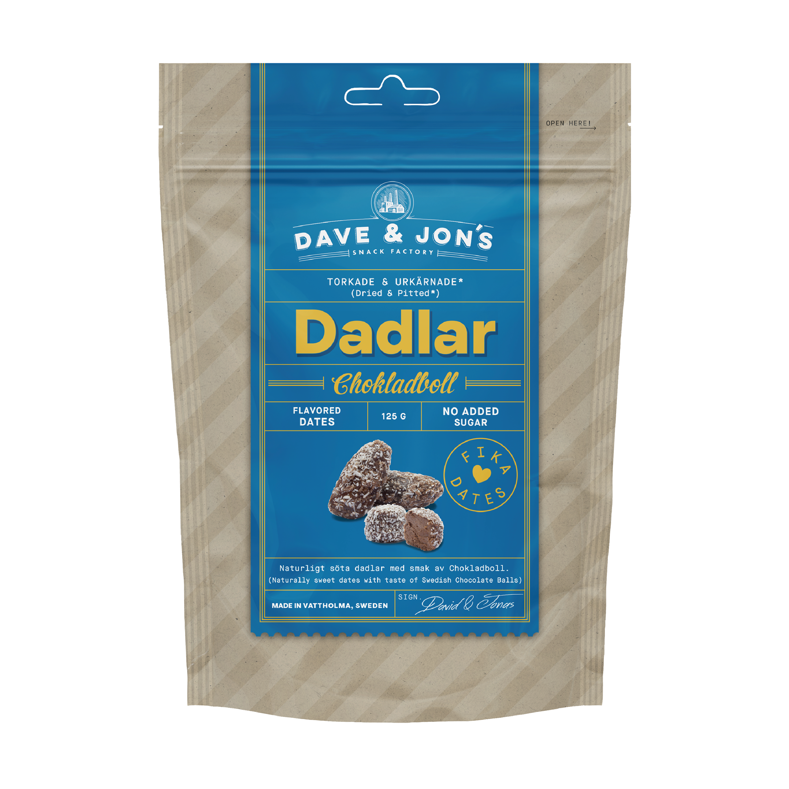 Dave & Jon's Chokladboll Dadler, 125 g