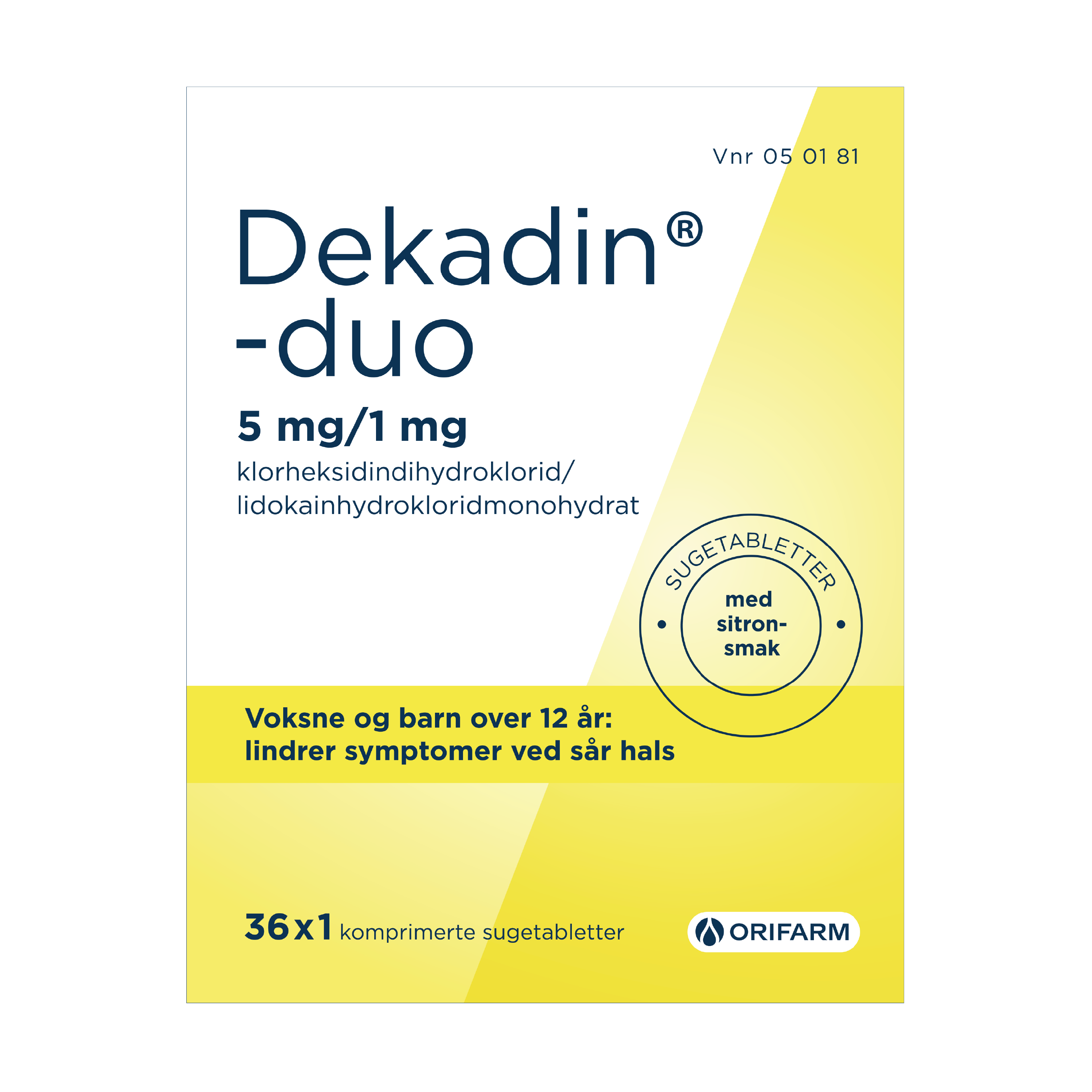 Dekadin-duo Sugetabletter 5mg/1mg sitron, 36 stk.