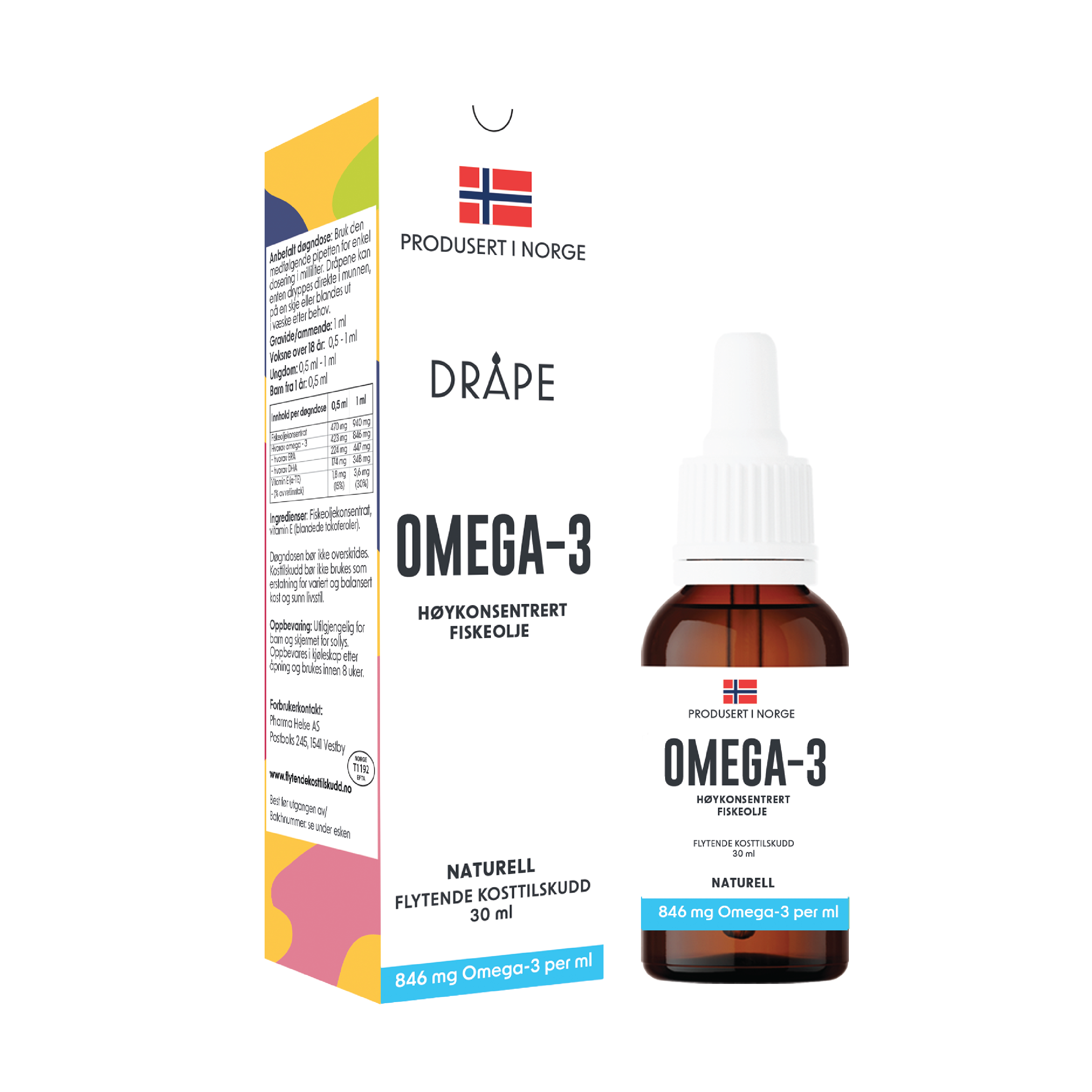 Dråpe Omega-3 høykonsentrert fiskeolje, Naturell, 30 ml