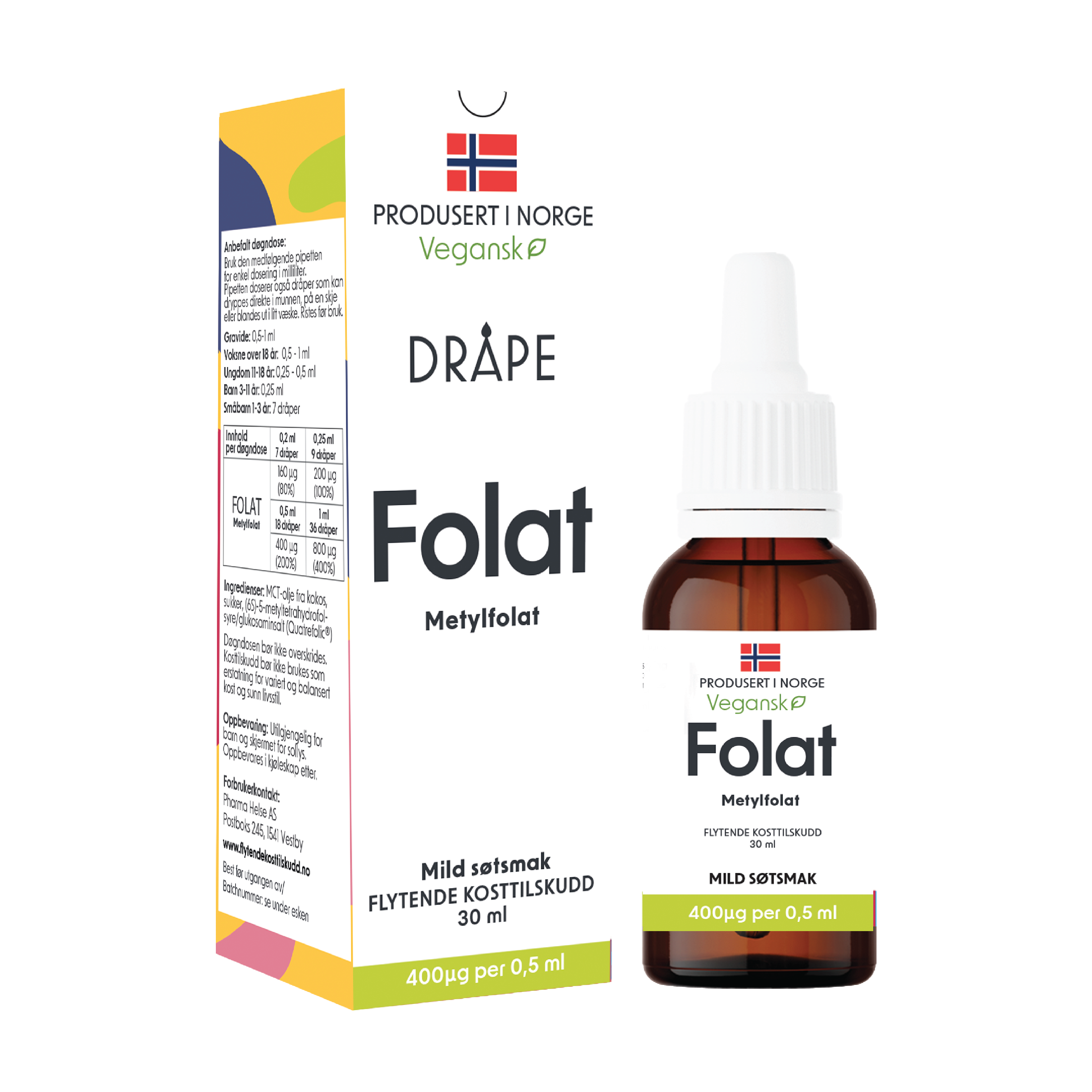 Dråpe Vegansk folat, Søtsmak, 30 ml