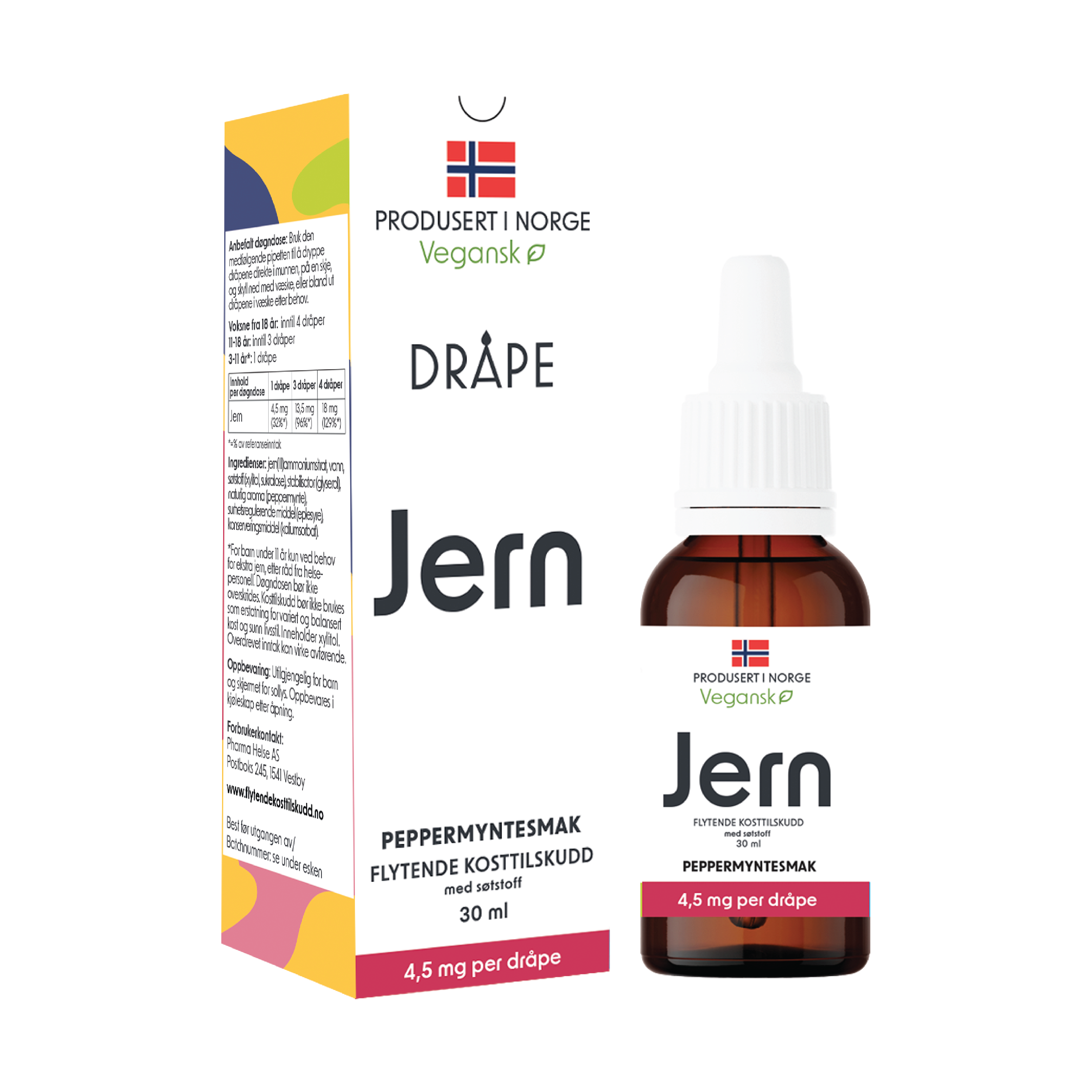 Dråpe Vegansk jern, Peppermynte, 30 ml