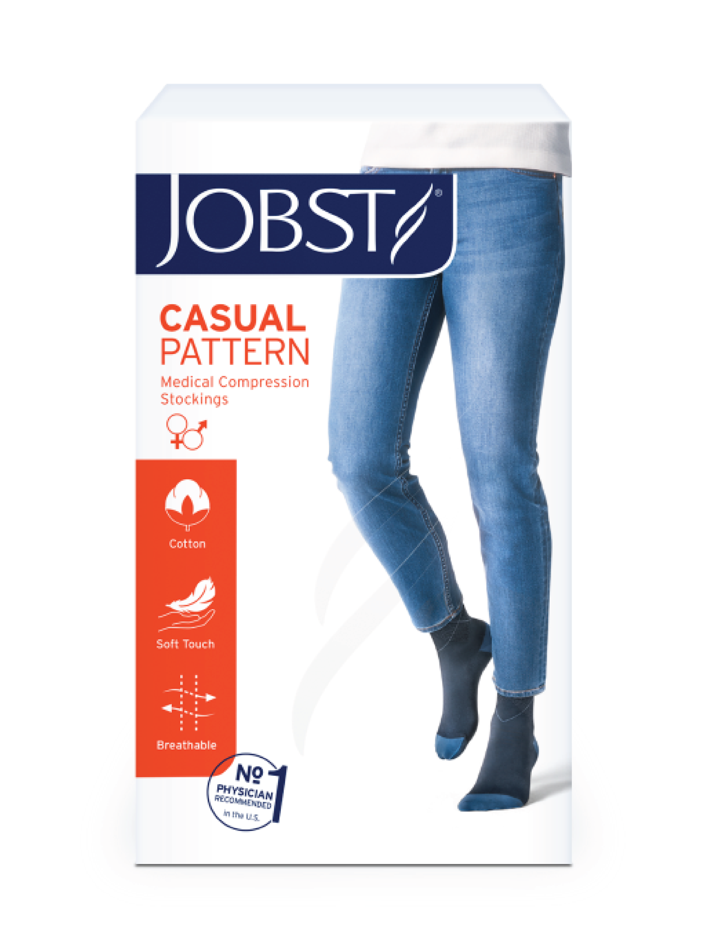 JOBST Casual Pattern knestrømpe, Klasse 1, medium, blå, 1 par