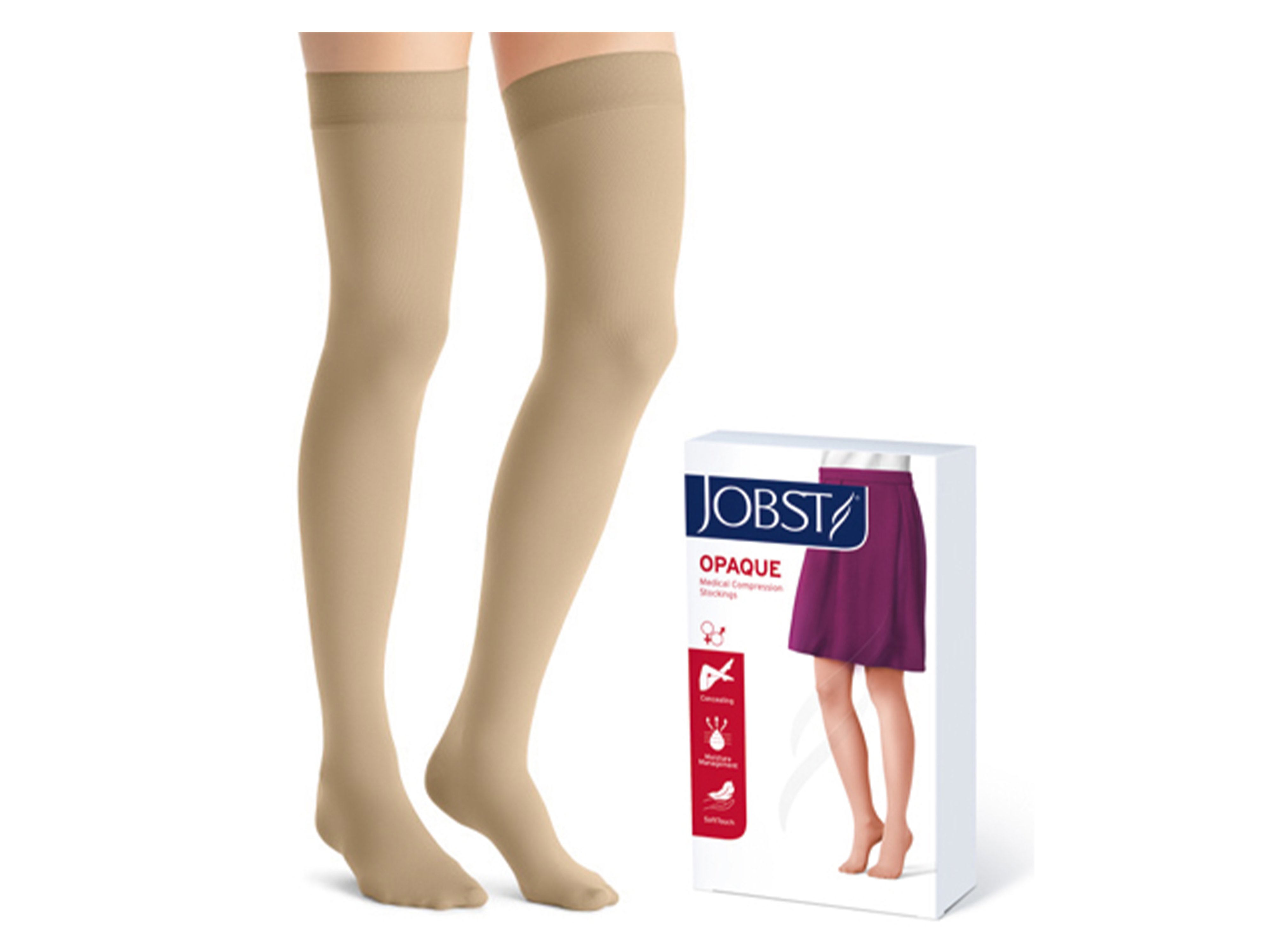 JOBST Opaque lårstrømpe, Klasse 2, medium, natural, 1 par