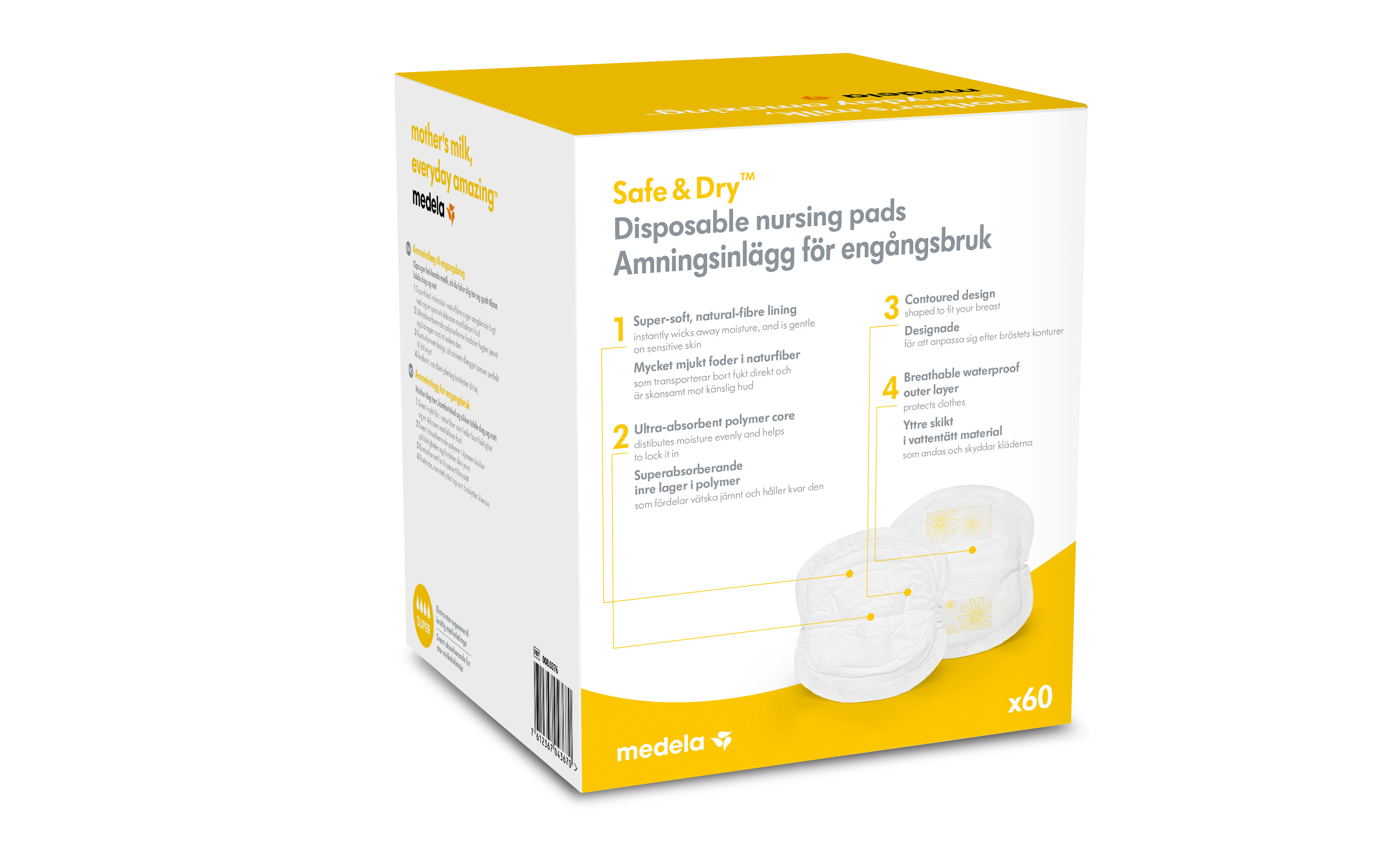 Medela Safe & Dry Ammeinnlegg, Engangsinnlegg, 60 stk. - Amming og pumping  