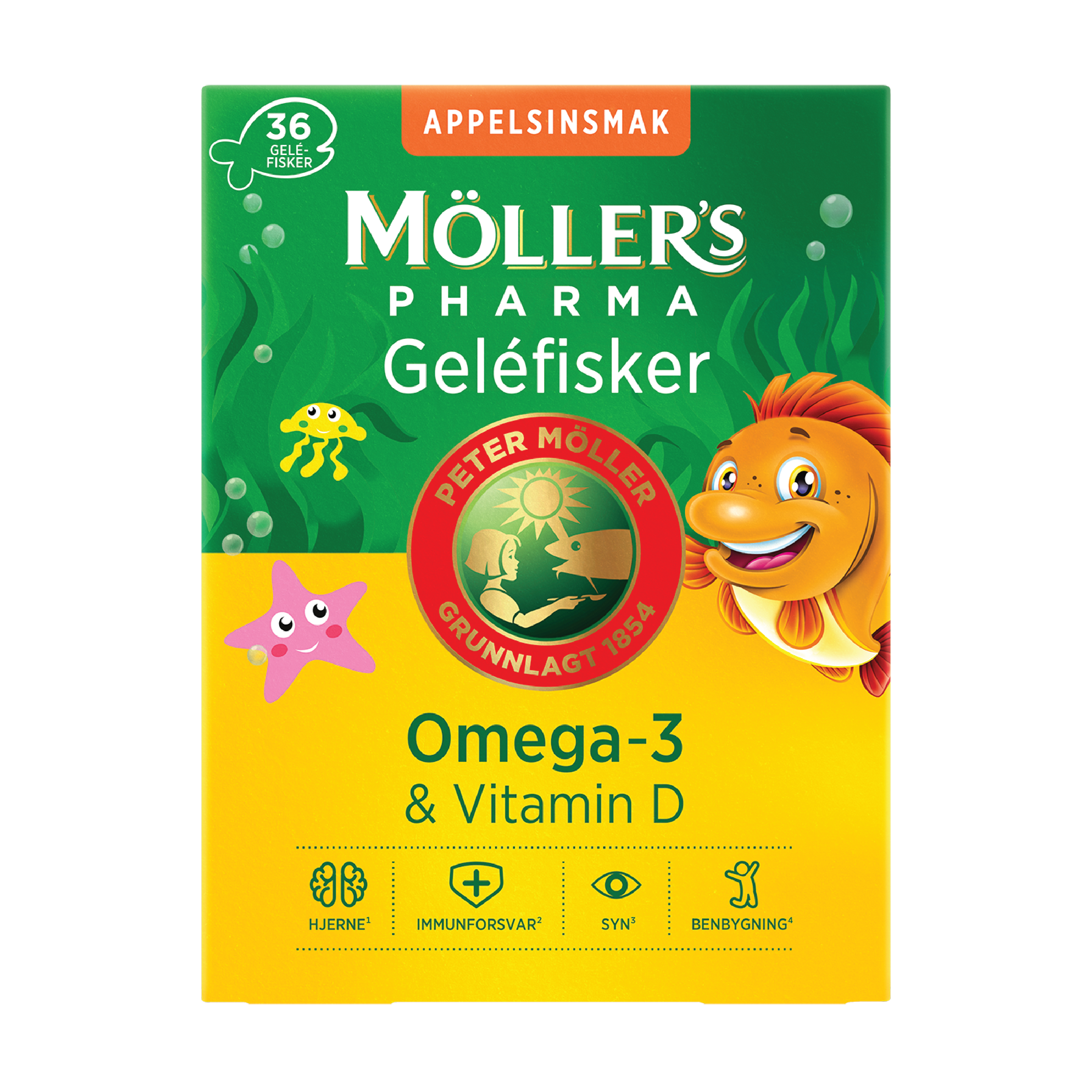 Möller's Pharma Omega-3 Gelefisker, Appelsin, 36 stk.