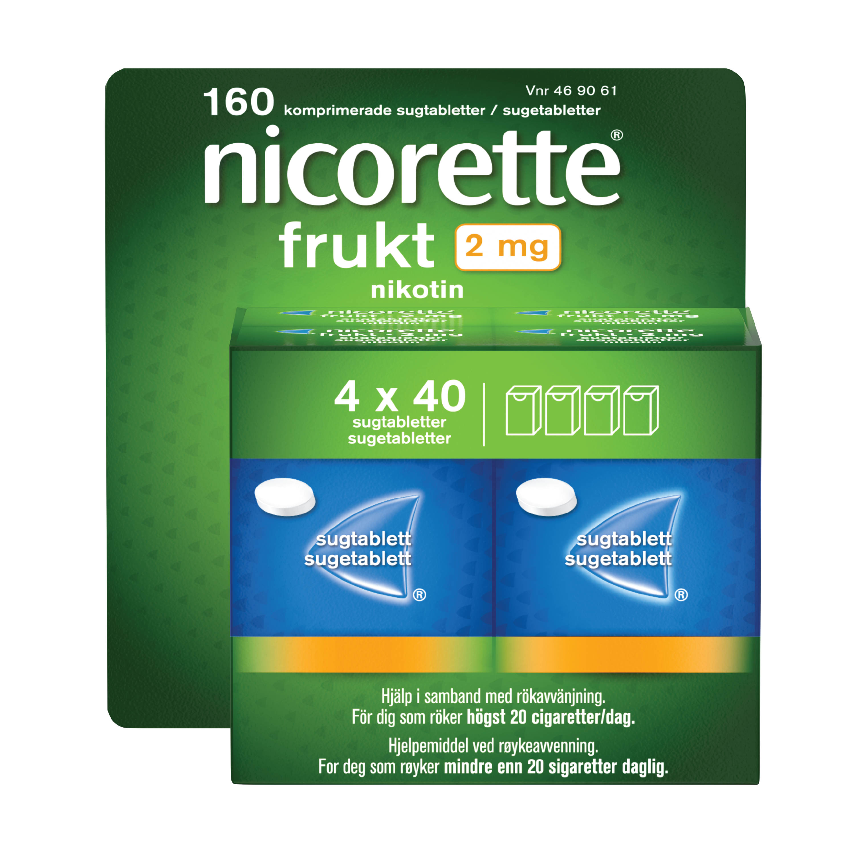 Nicorette 2 mg sugetabletter, Frukt, 160 stk.