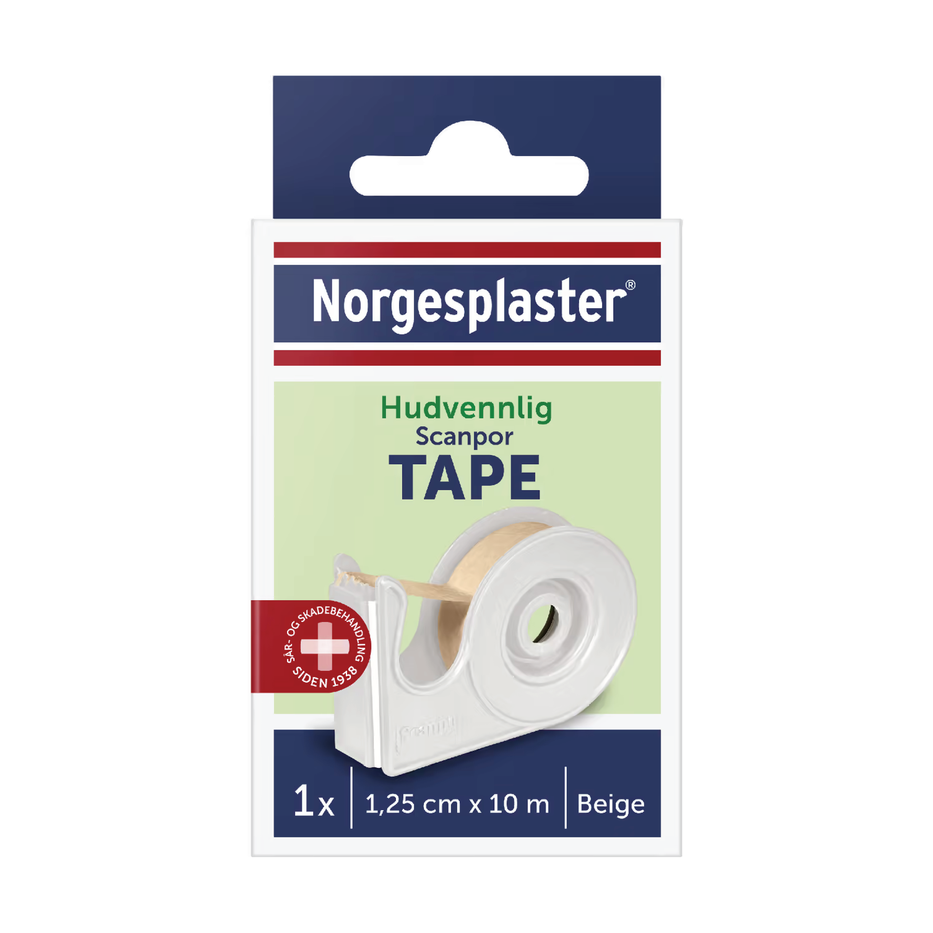 Norgesplaster Scanpor beige tape med dispenser, 1,25cm x 10m, 1 stk.