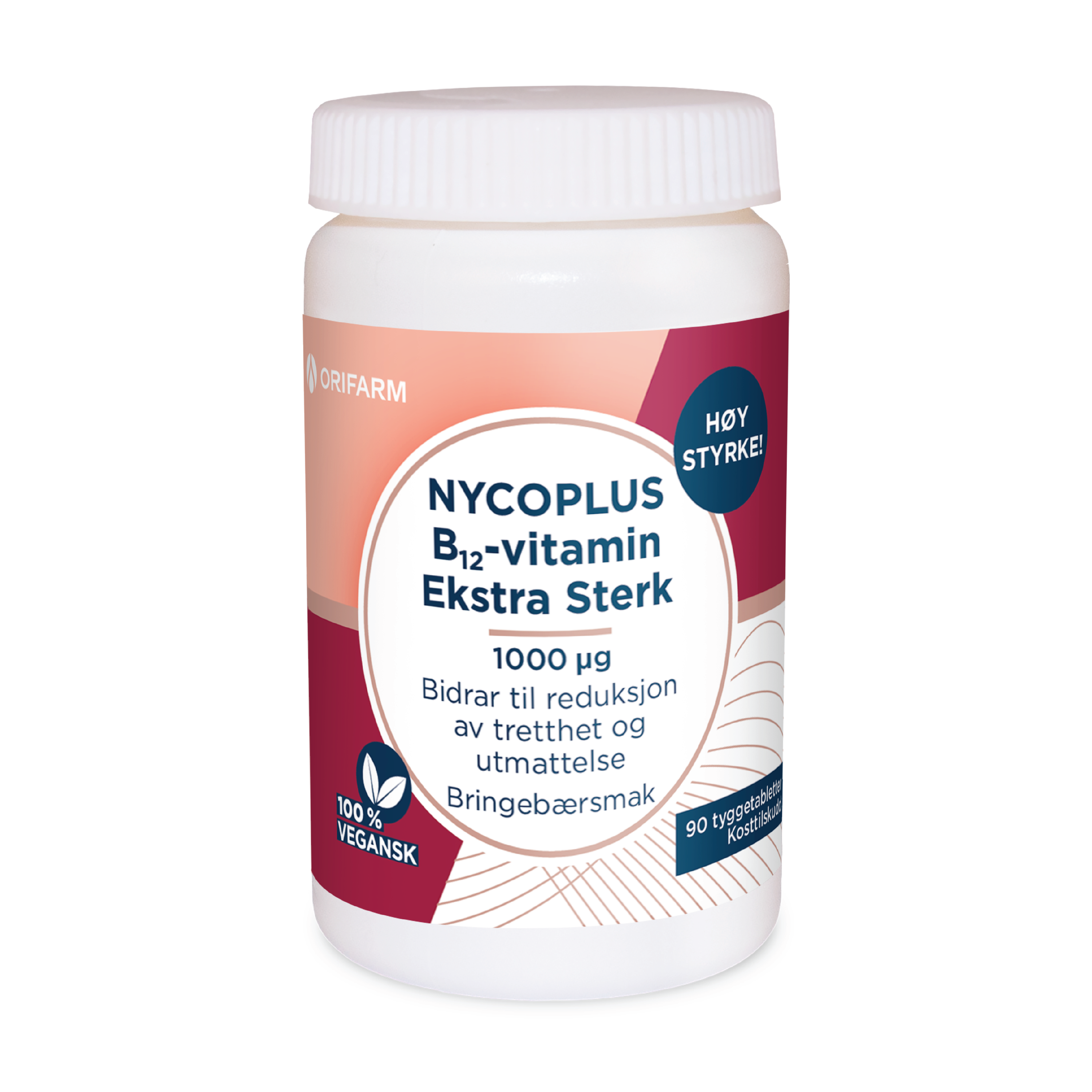 Nycoplus B12-Vitamin Ekstra Sterk 1000 µg tyggetabletter, Bringebær, 90 stk.