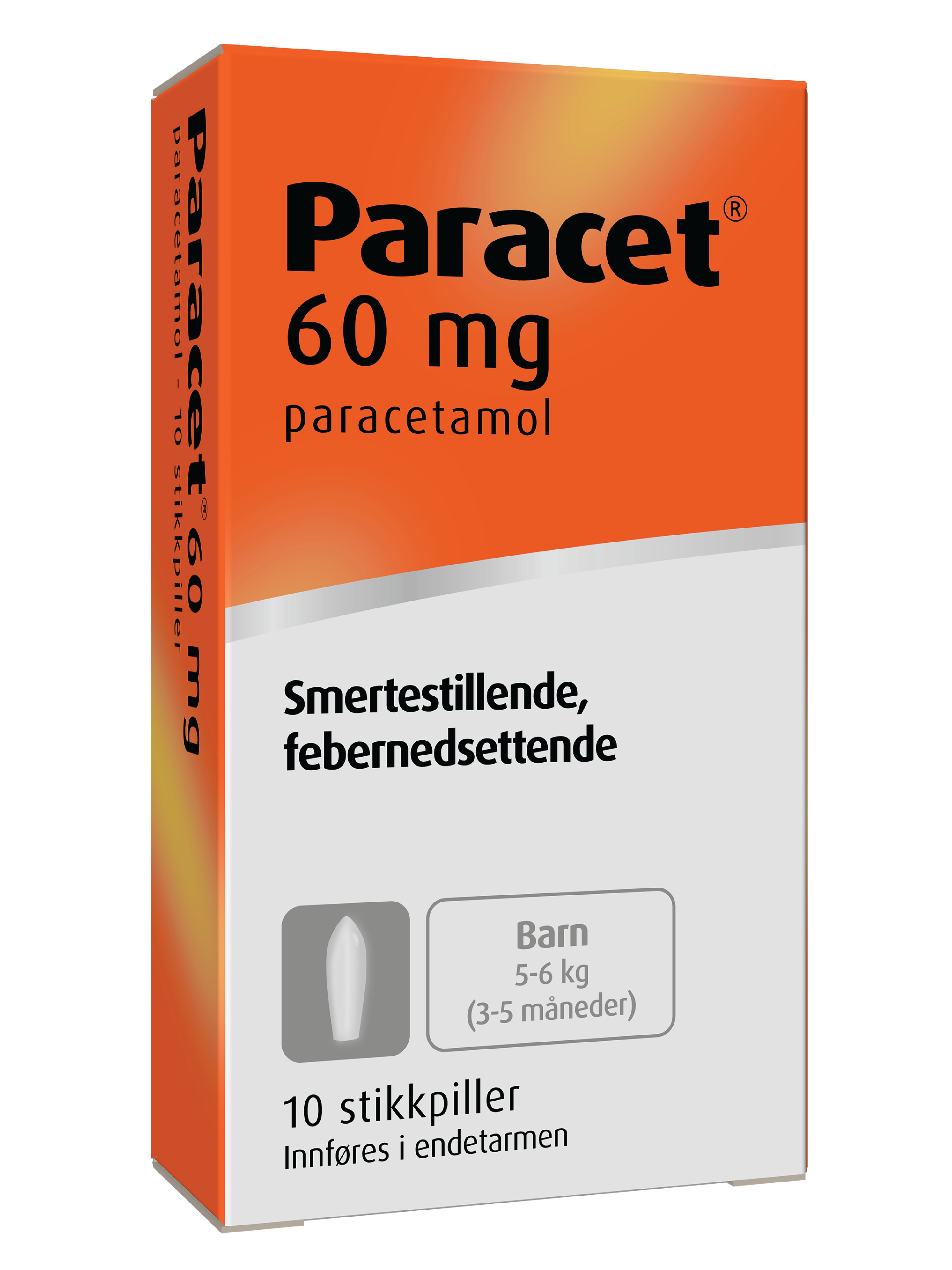 Paracet 60 mg stikkpiller, 10 stk.