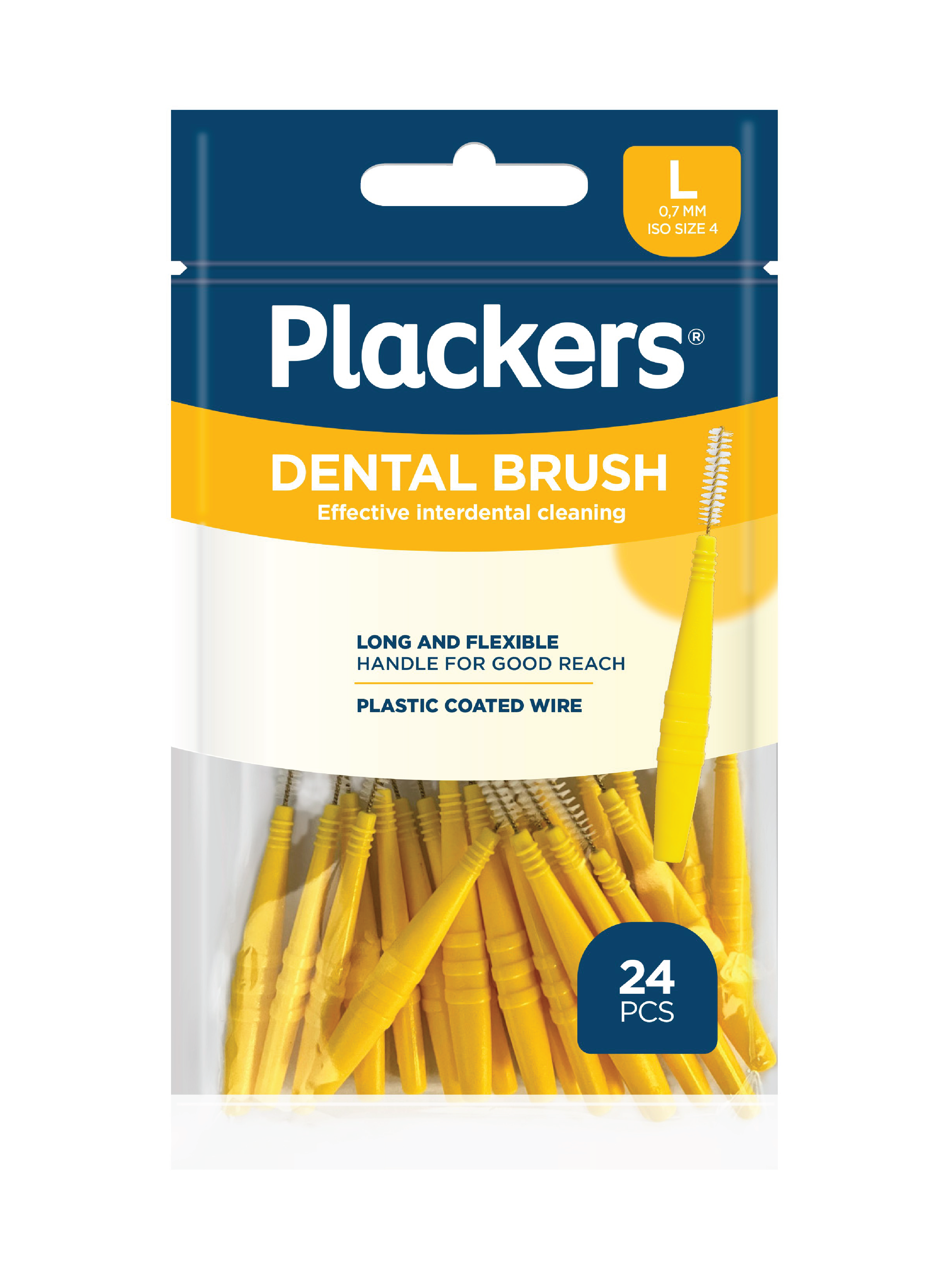 Plackers Dental Brush Mellomromsbørste L, Gul, 0,7 mm, 24 stk.