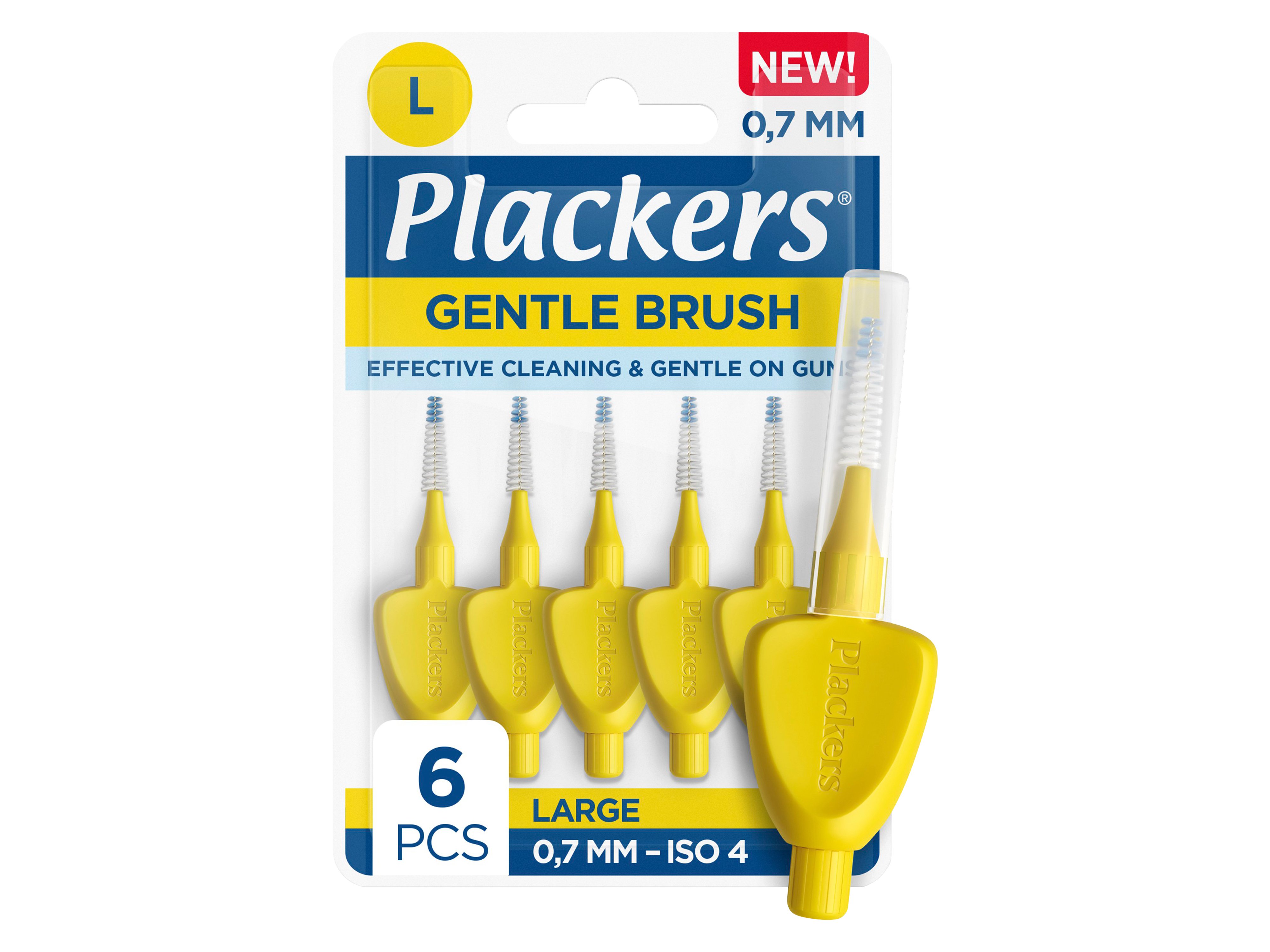 Plackers Gentle Brush Mellomromsbørste Large, Gul, 0,7 mm, 6 stk.