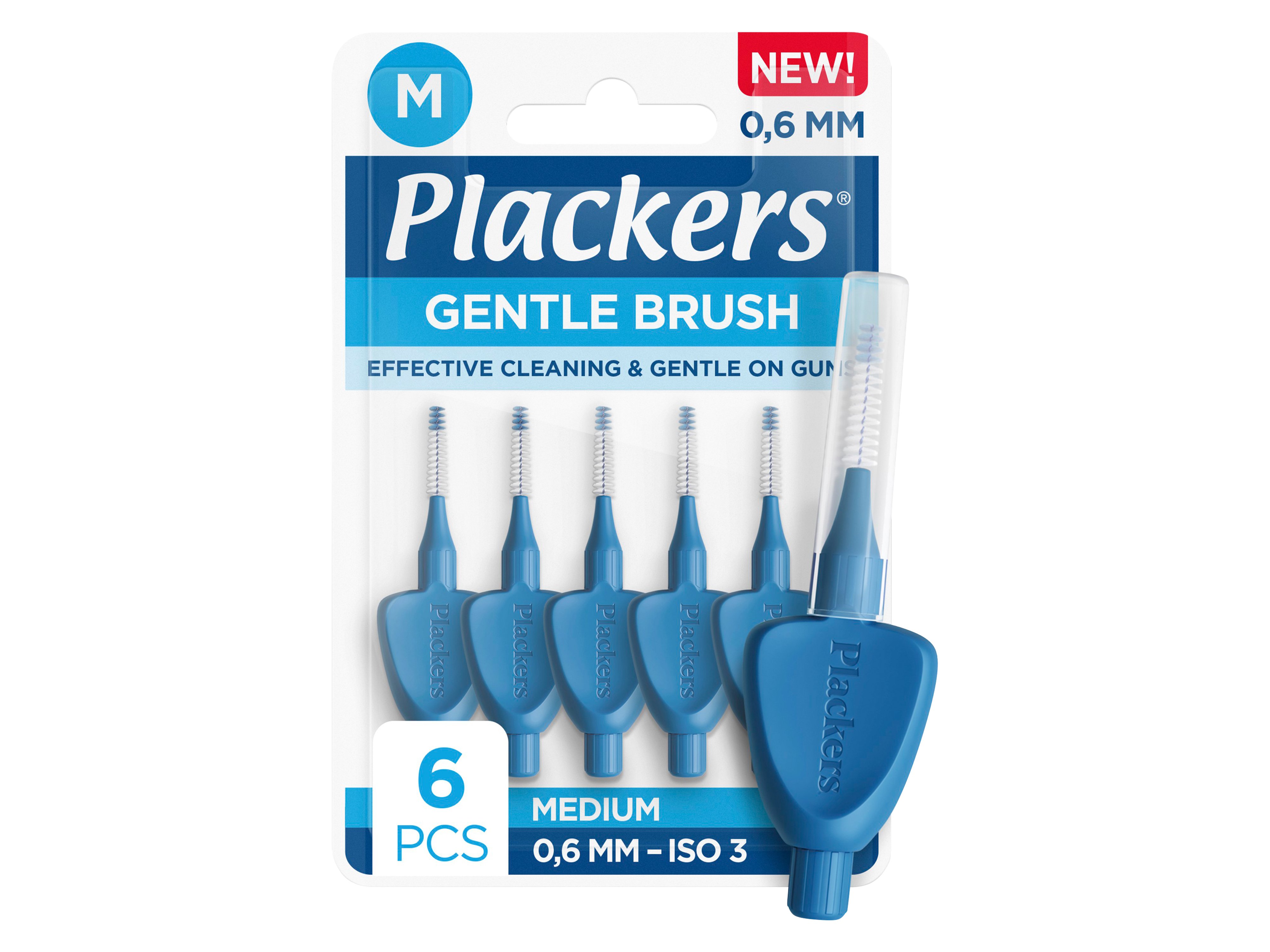 Plackers Gentle Brush Mellomromsbørste Medium, Blå, 0,6 mm, 6 stk.