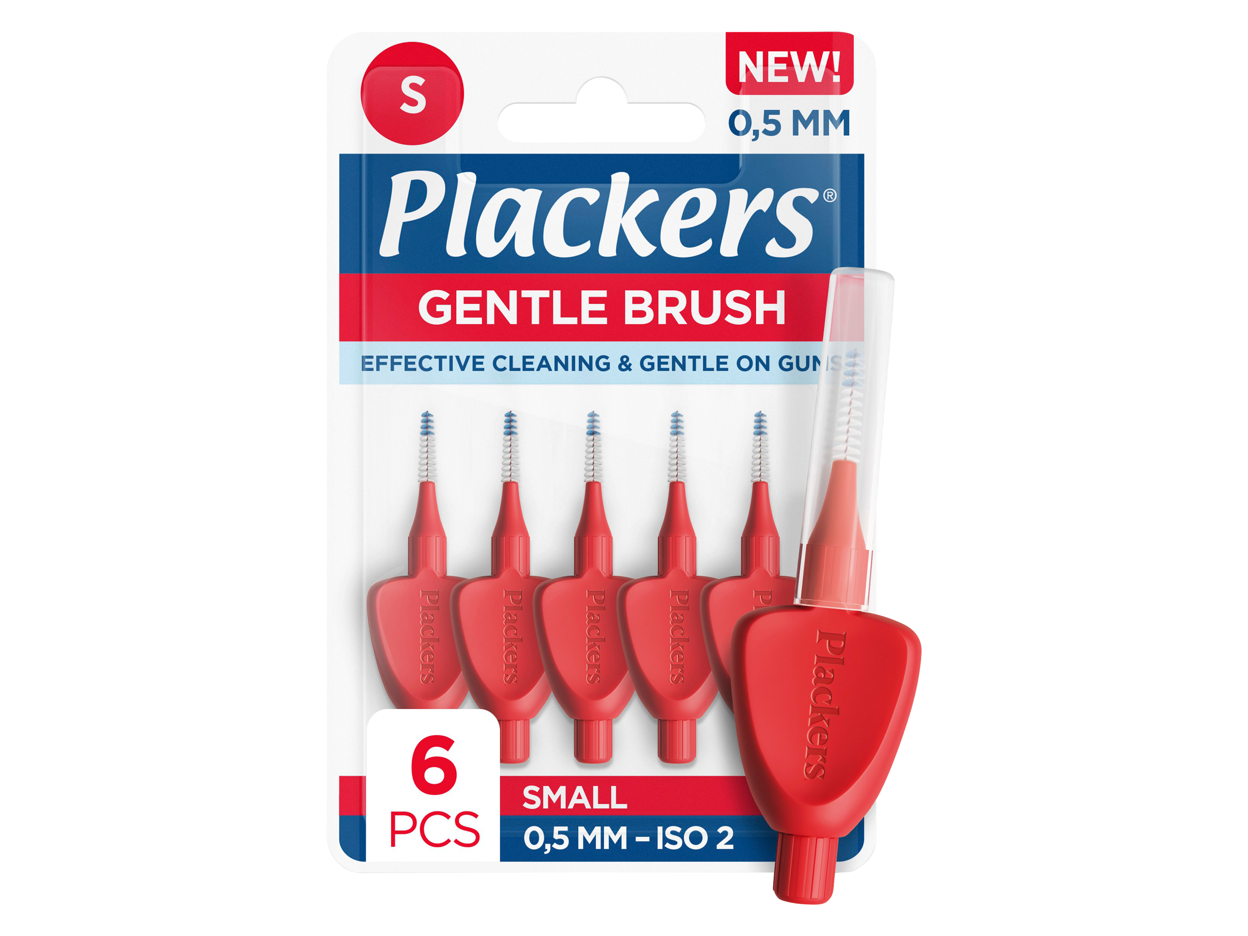 Plackers Gentle Brush Mellomromsbørste S, Rød, 0,5 mm, 6 stk.