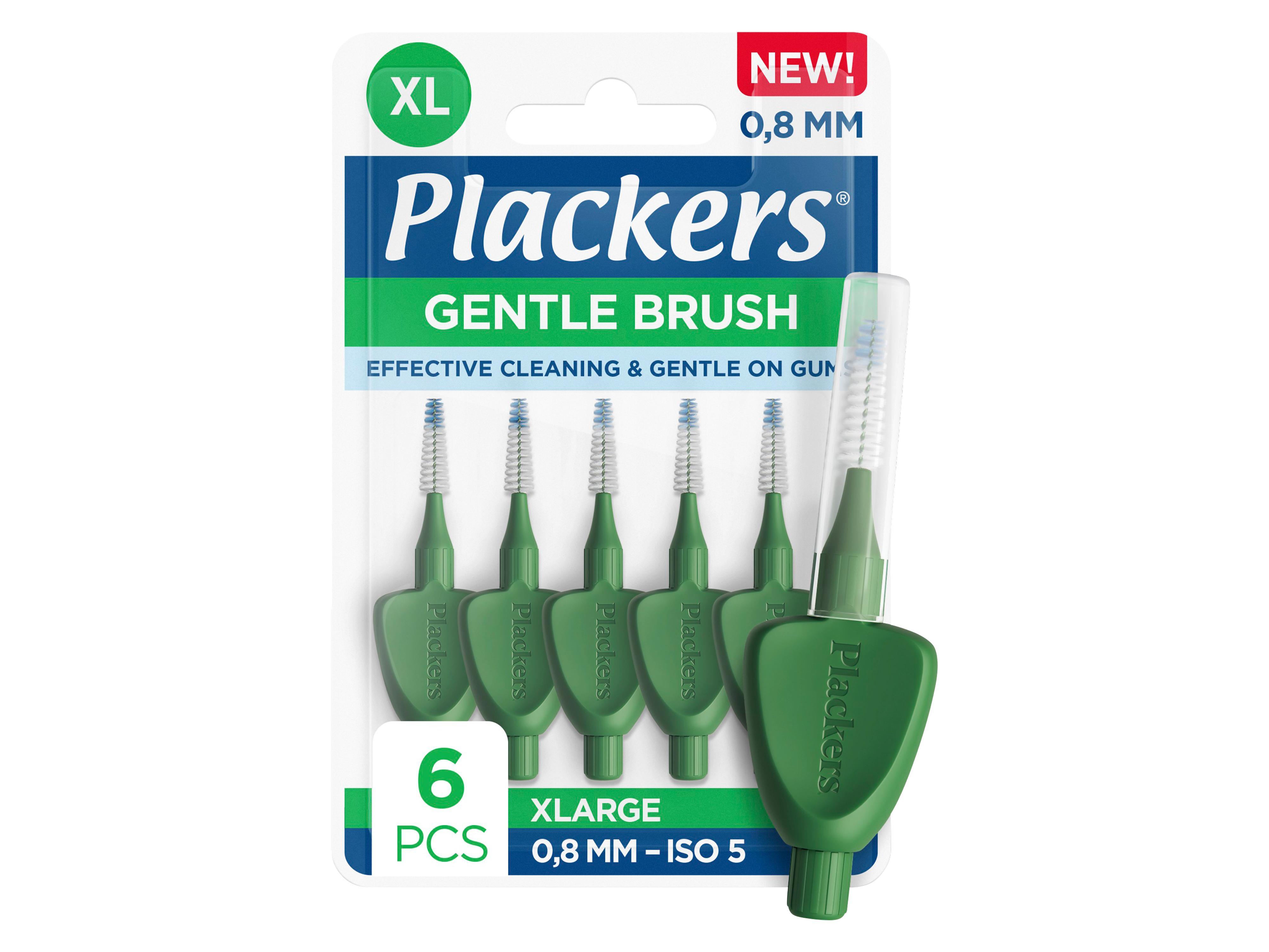 Plackers Gentle Brush Mellomromsbørste XL, Grønn, 0,8 mm, 6 stk.