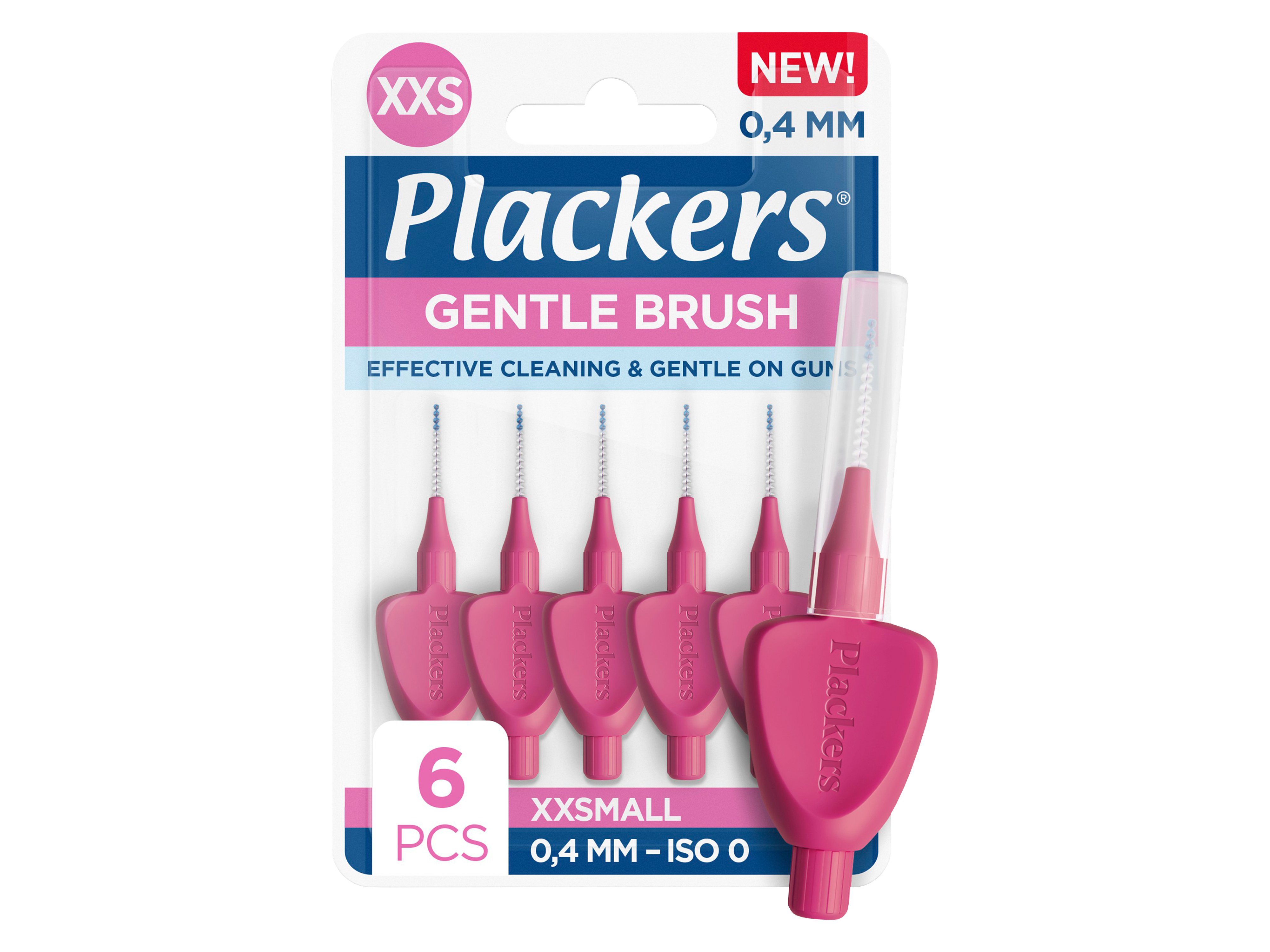 Plackers Gentle Brush Mellomromsbørste XXS, Rosa, 0,4 mm, 6 stk.