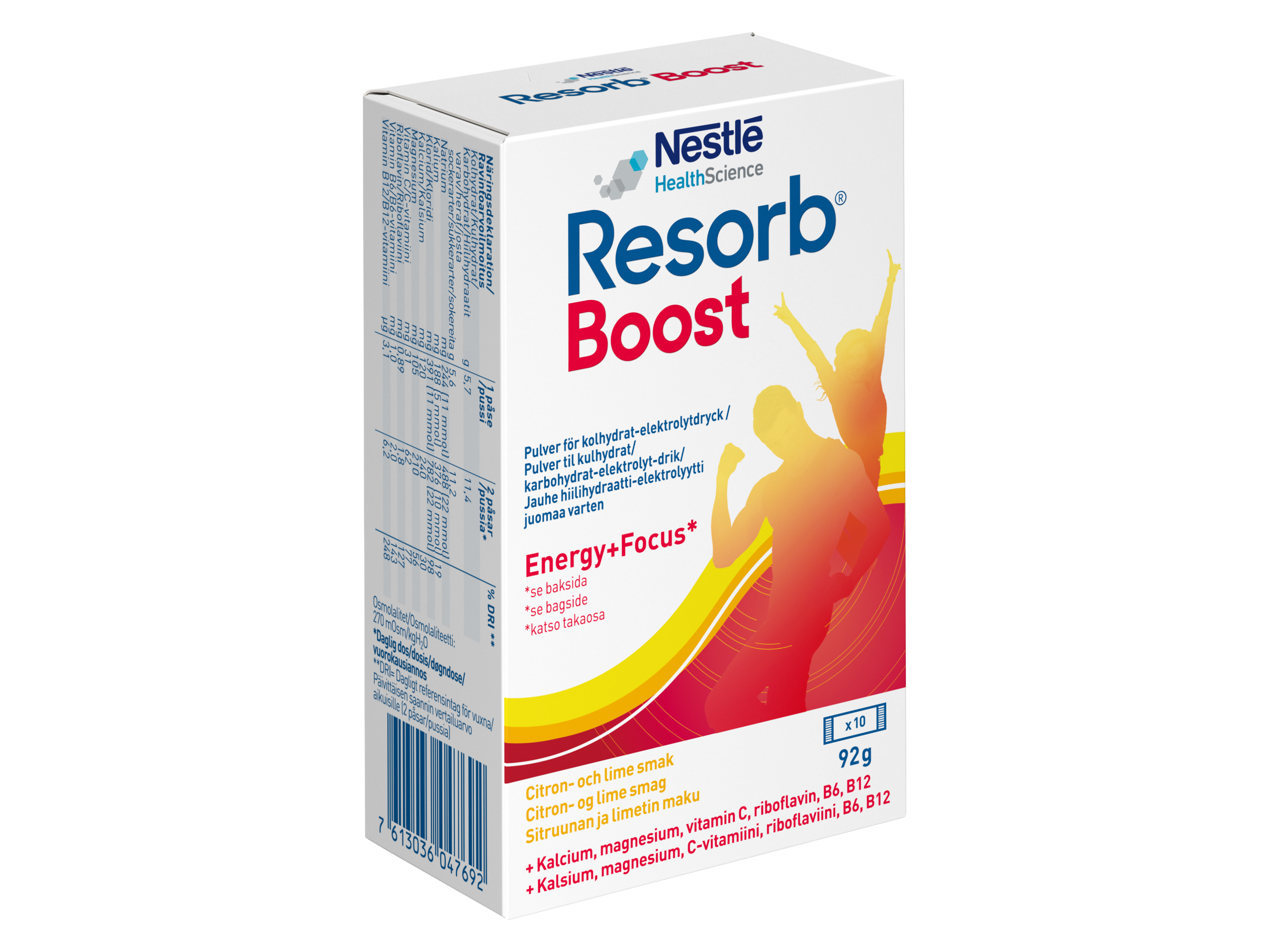 Resorb Boost Energy+Focus Pulver, Sitron- og lime, 10 x 9,2 g