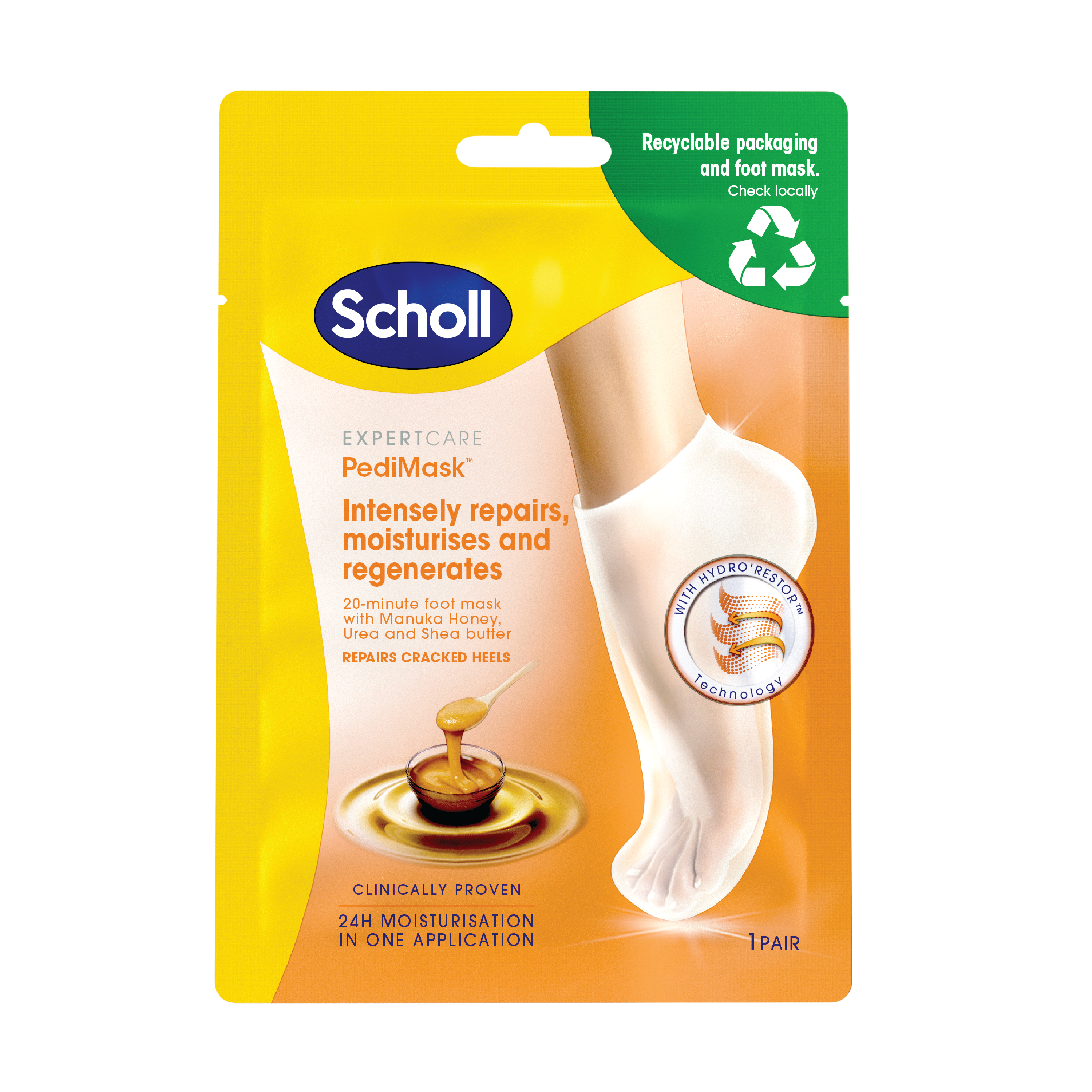 Scholl PediMask Manuka Honey Fotmaske, 1 par