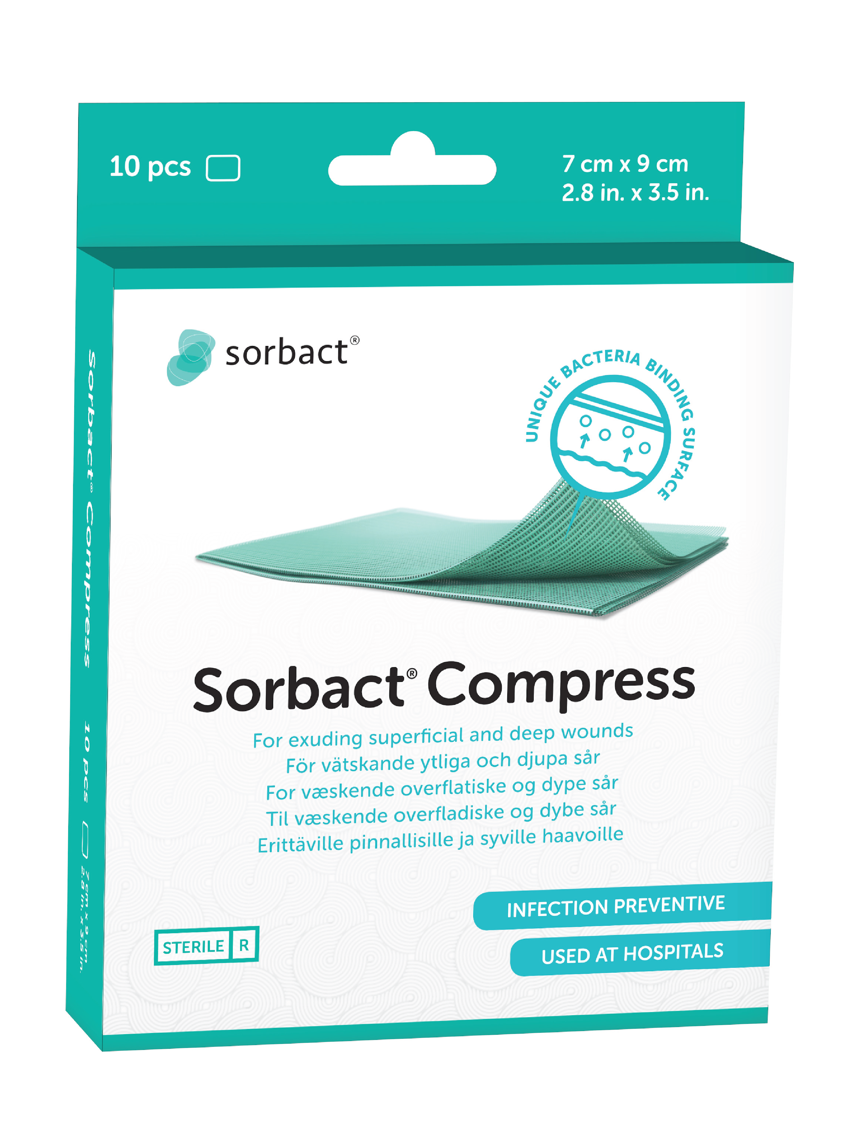 Sorbact Compress Sårbandasje, 7x9 cm, 10 stk.