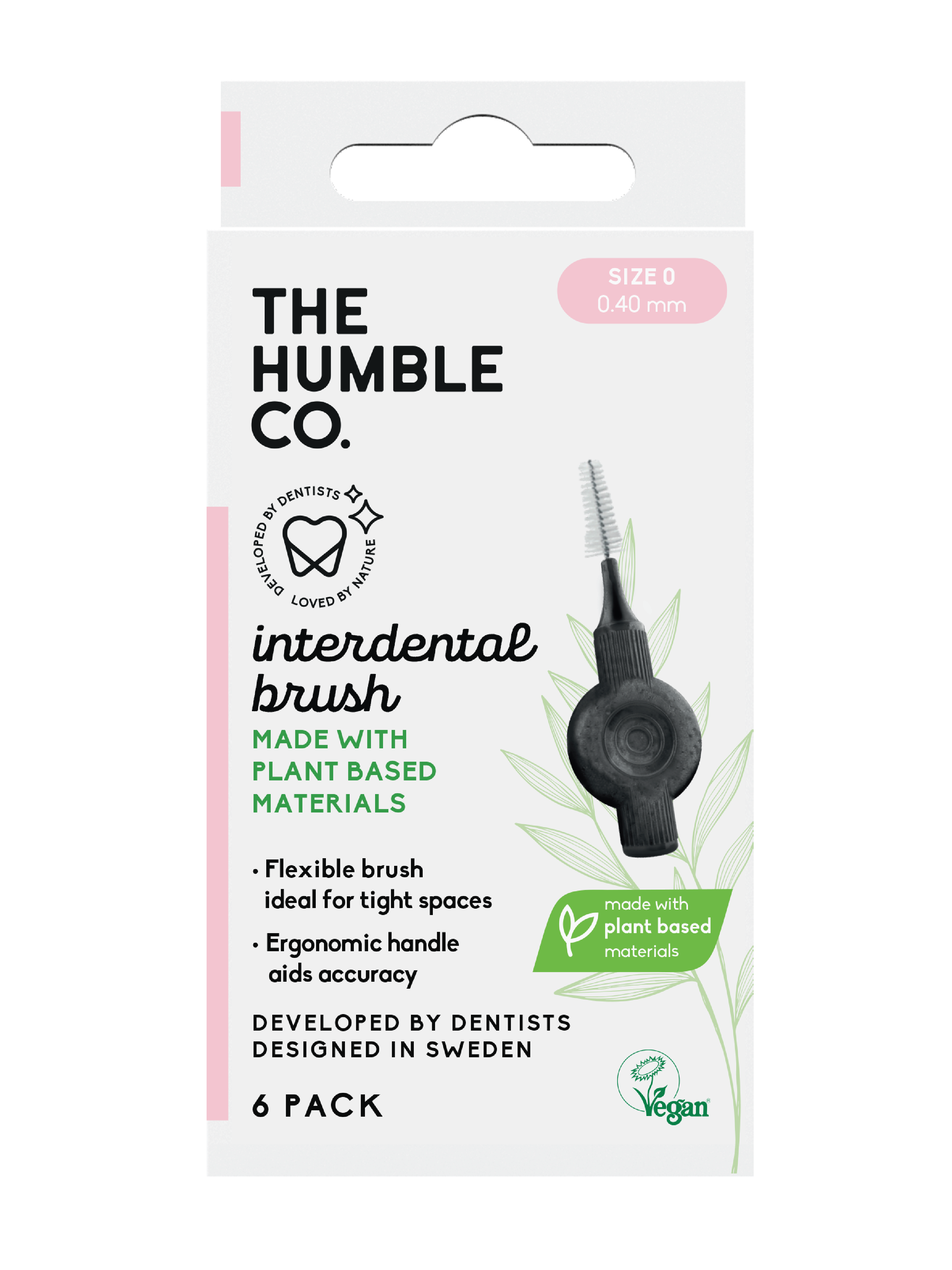 The Humble Co. Plant Based Interdental Brush, Str. 0, Rosa, 6 stk.