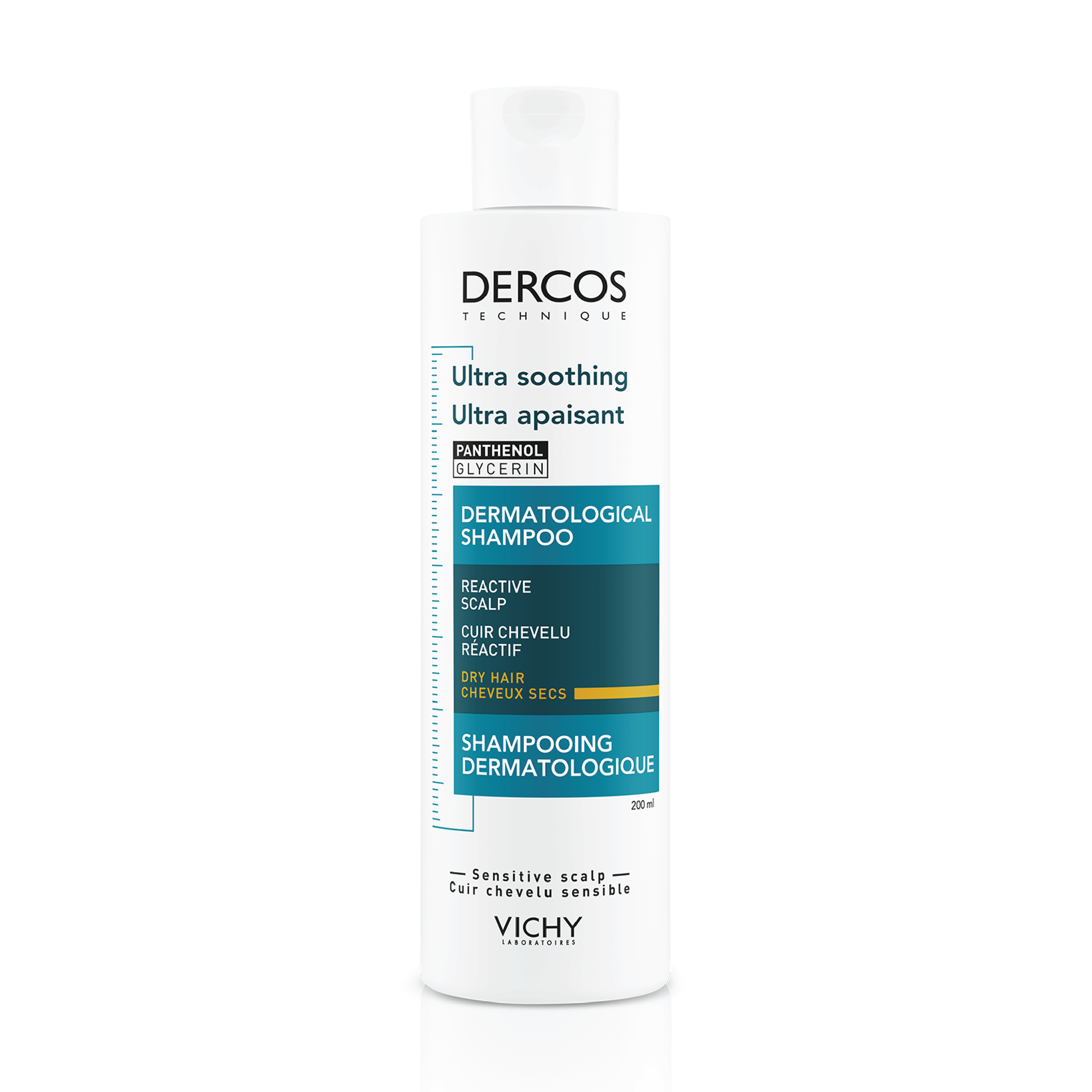 Vichy Dercos Ultra Soothing Shampoo, 200 ml, tørt hår