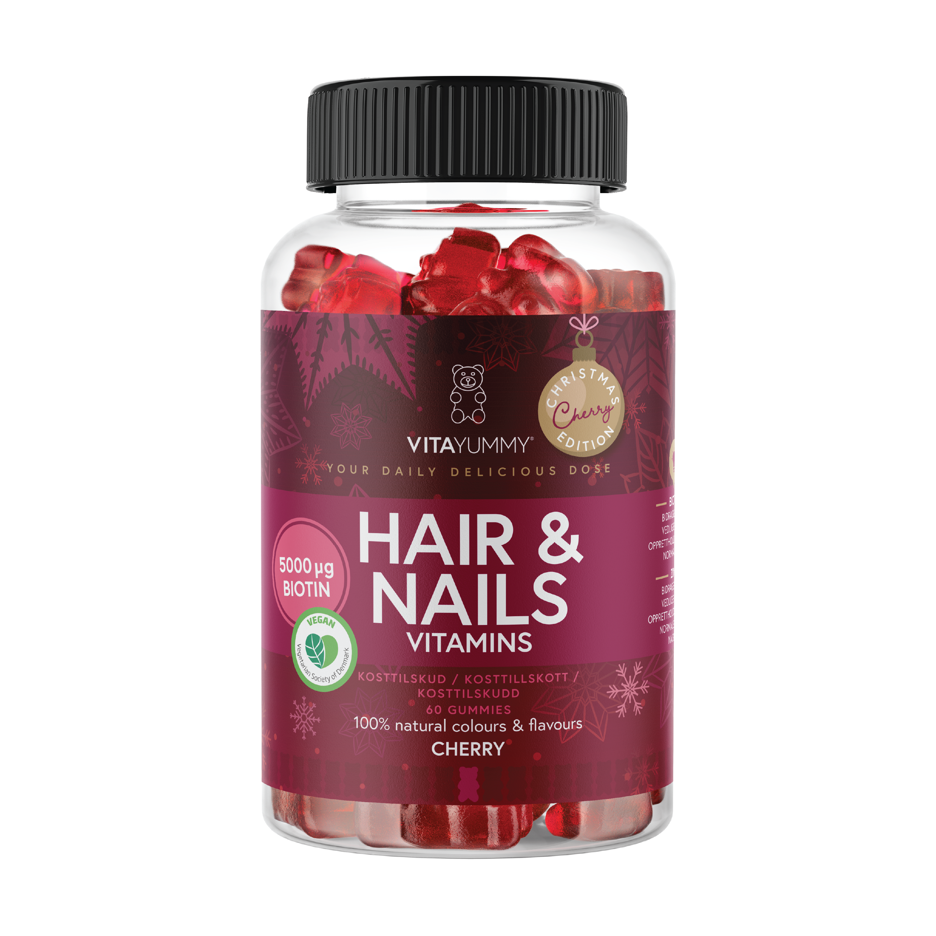 VitaYummy Hair & Nails Vitamins Christmas Edition, Kirsebær, 60 stk.