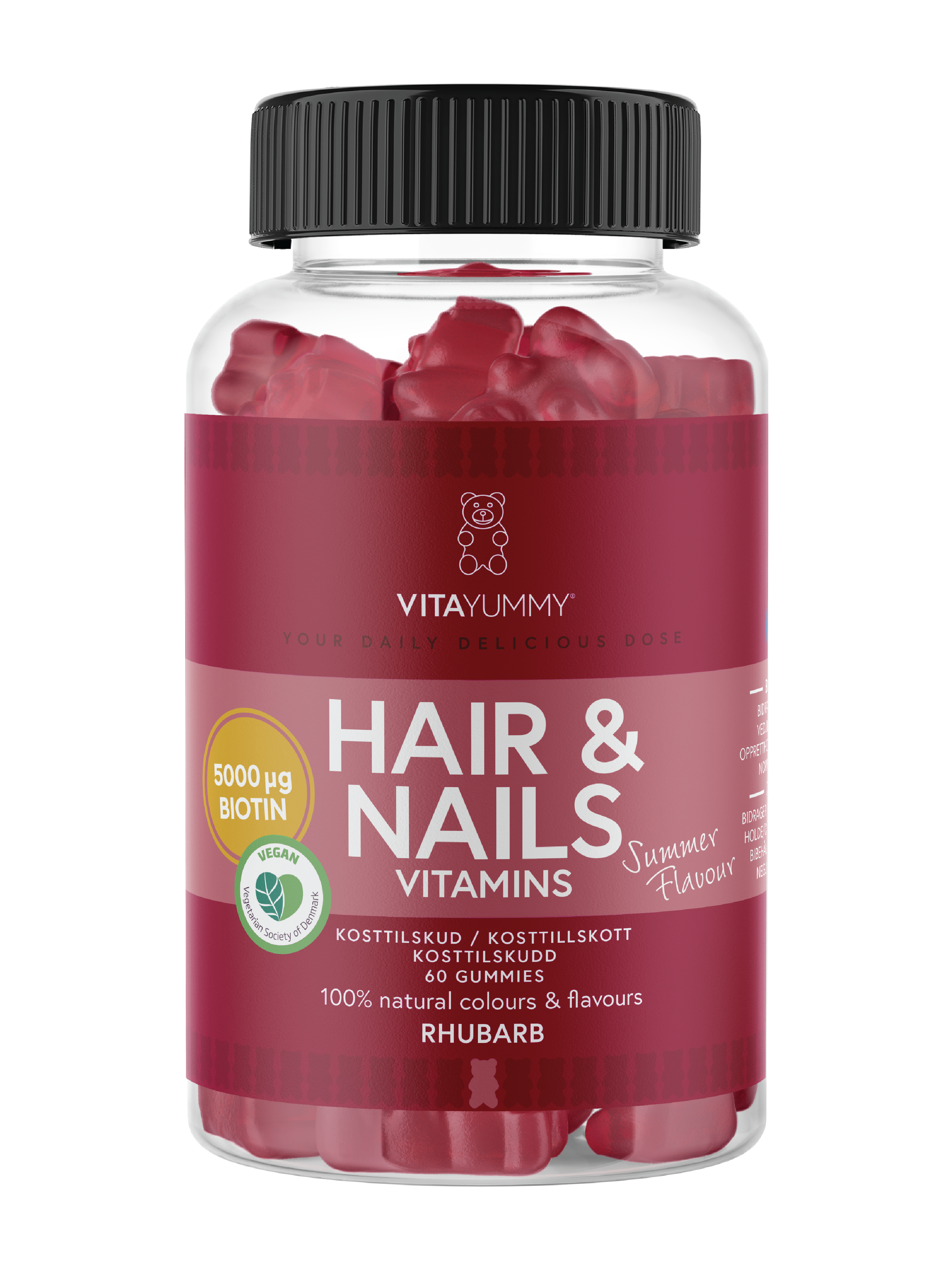 VitaYummy Hair & Nails Vitamins Summer Edition, Rabarbra, 60 stk.